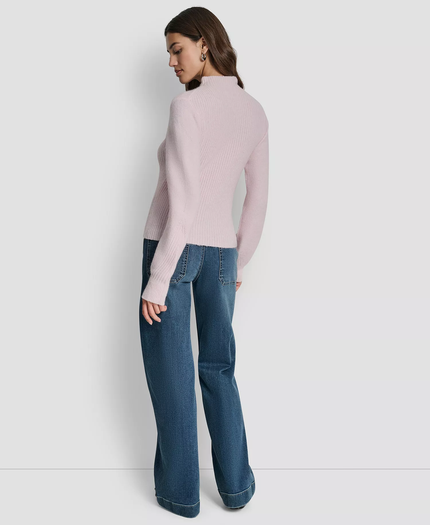 Women's Crewneck Blouson Sleeves Sweater - Pink Moon - L