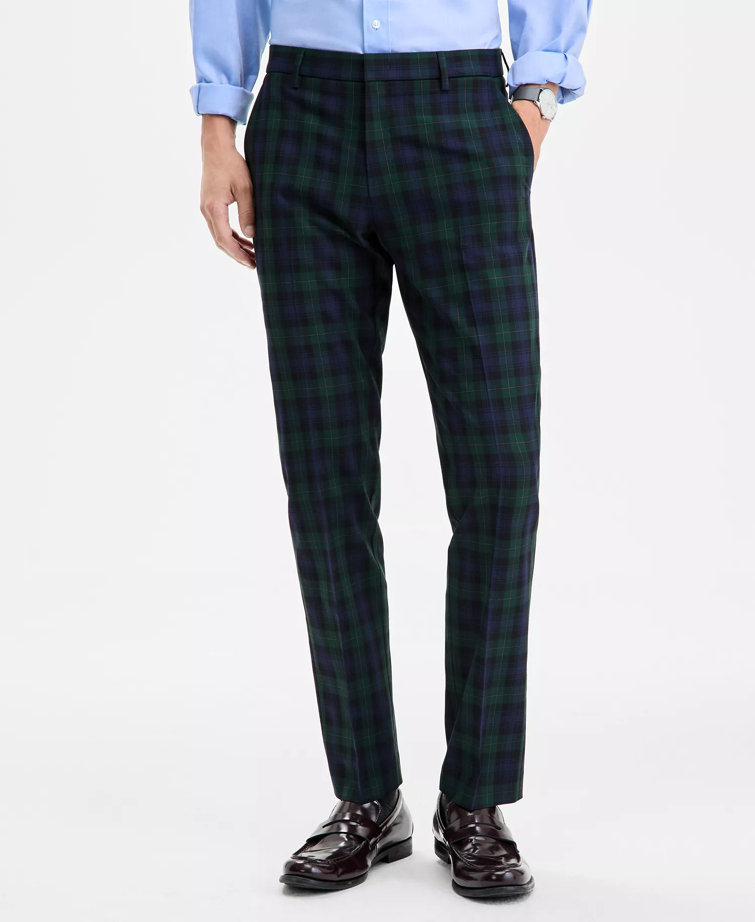 Men's Tartan Modern-Fit Dress Pants - Blue/green Plaid - 30 - 30