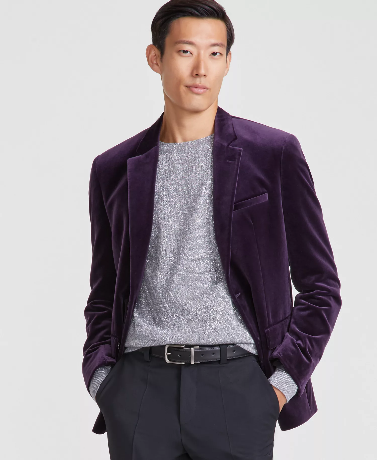 Men's Modern-Fit Velvet Sport Coat - Purple - 40R