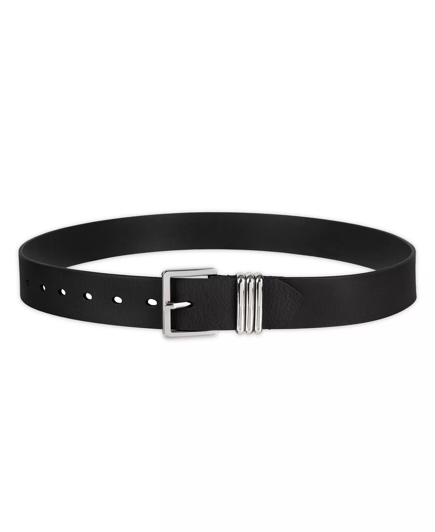 Women's Triple-Metal Strap Keeper Casual Leather Belt - Black - L