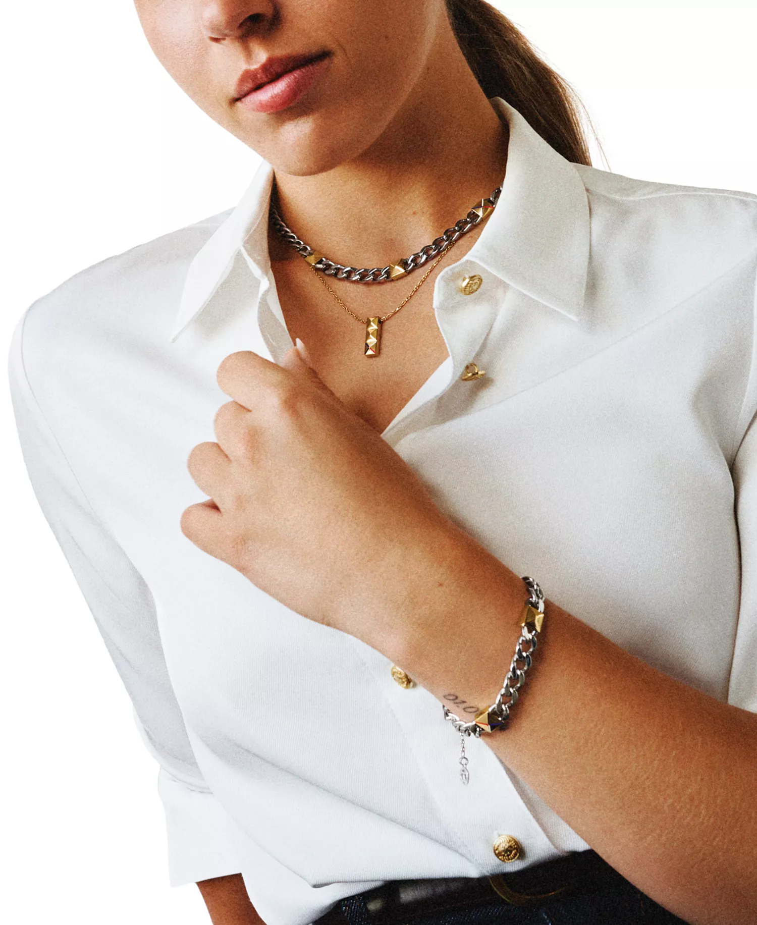 Two-Tone Stainless Steel Necklace, 16" + 2" extender - Two Tone - ONE SIZE