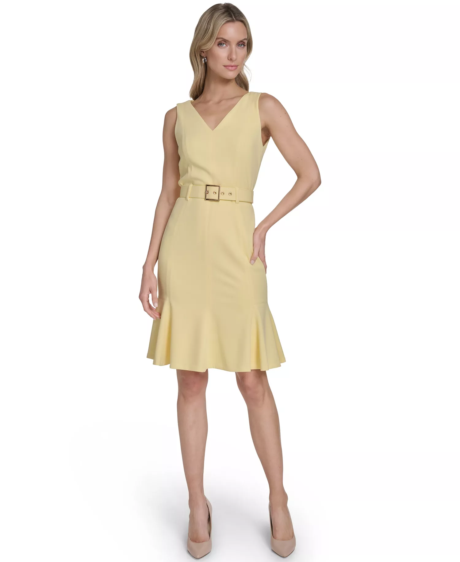Petite Sleeveless Scuba Crepe Dress - Lemon Ice - 0P