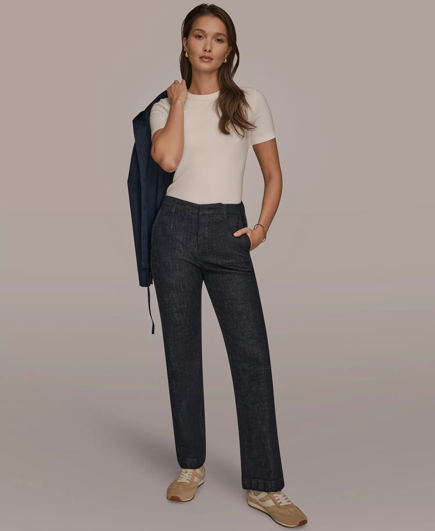 Women's Luxe Denim Mid Rise Modern Trousers - The Lacombe - 26