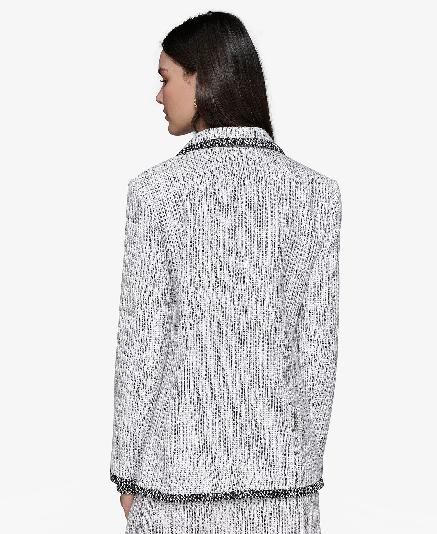 Tweed Blazer, Blouse & Tweed A-Line Skirt - Soft White/ Black - 10