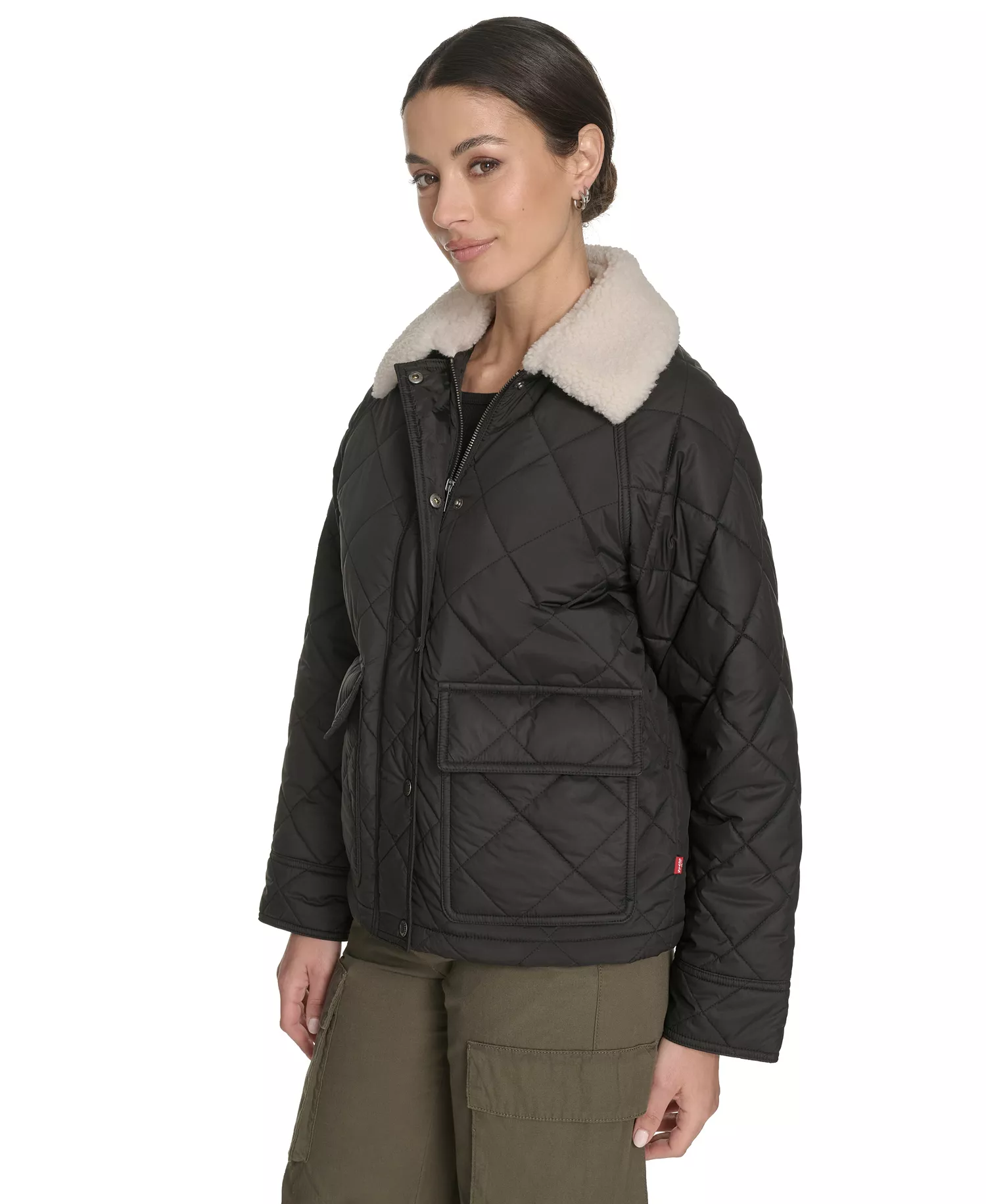 Women's Regular Diamond Quilted Jacket - Black - L