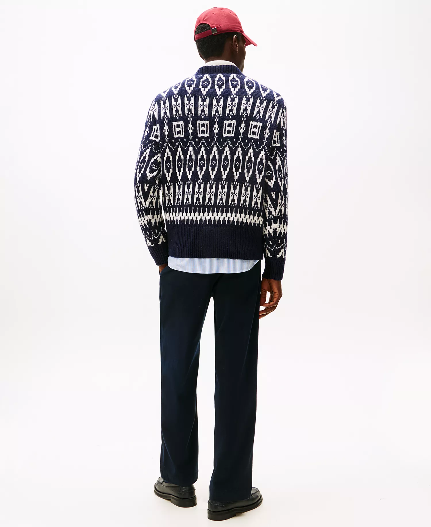 Men's Fair Isle Wool-Blend Crewneck Long Sleeve Sweater - Desert Sky / Ivory Petal - L