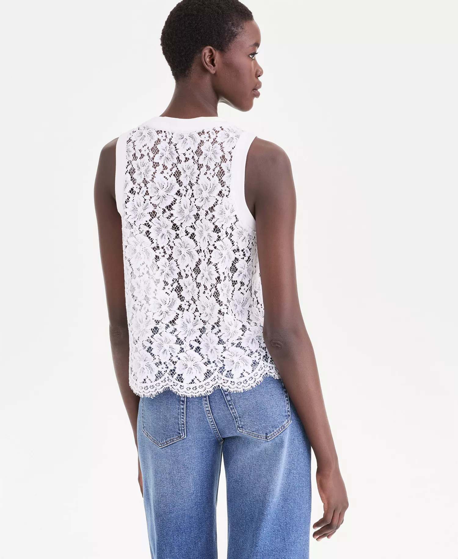Women's Lace Sleeveless Top, Macy's Exclusive - Bright White - L