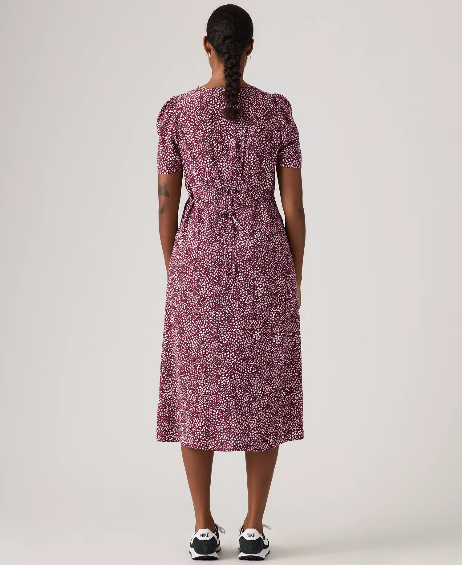 Women's Paola Short-Sleeve Crepe Midi Dress - Connie Ditsy Dot Tawny Port - L