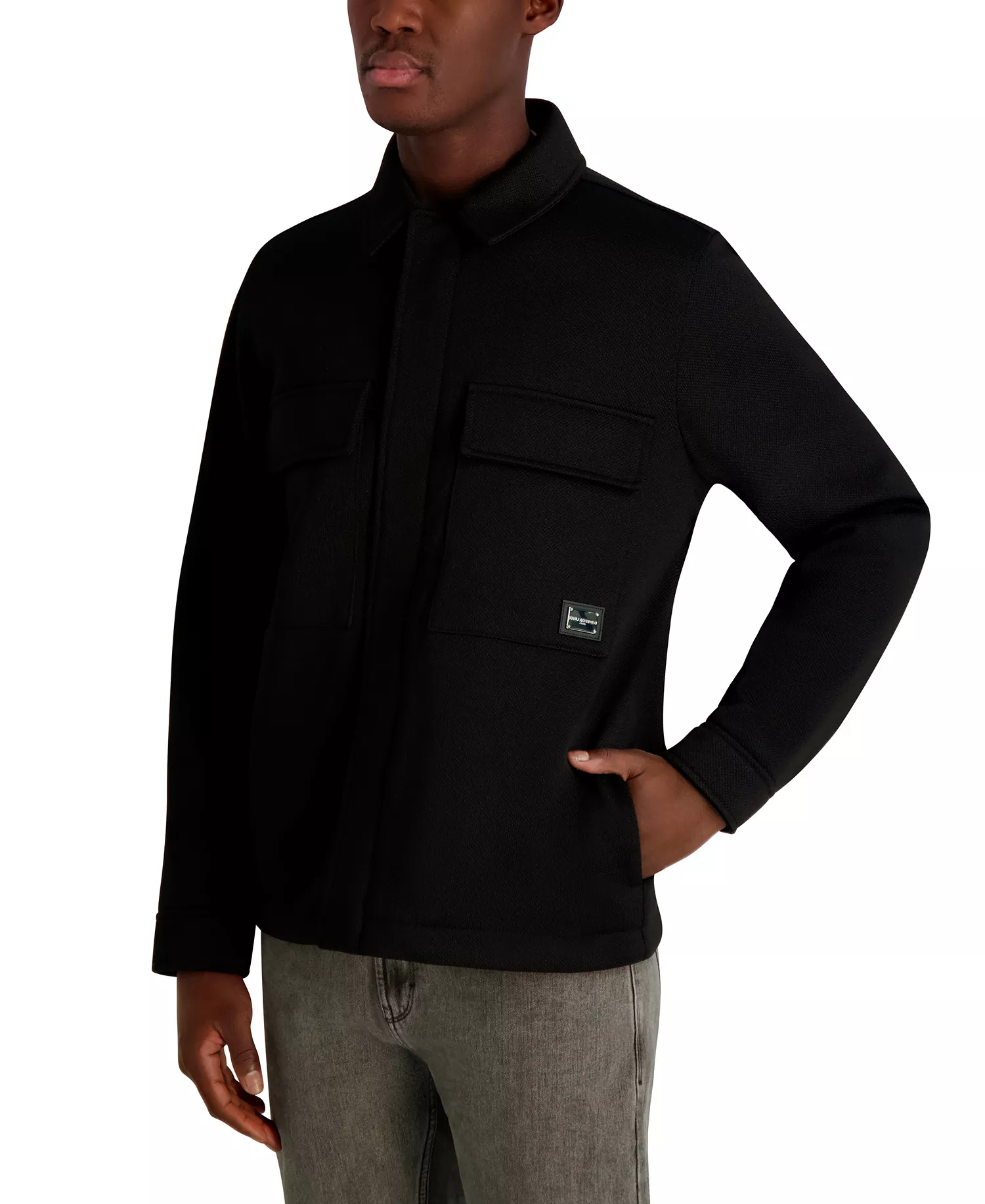 Men's Twill Collared Shirt Jacket - Black - 2XL