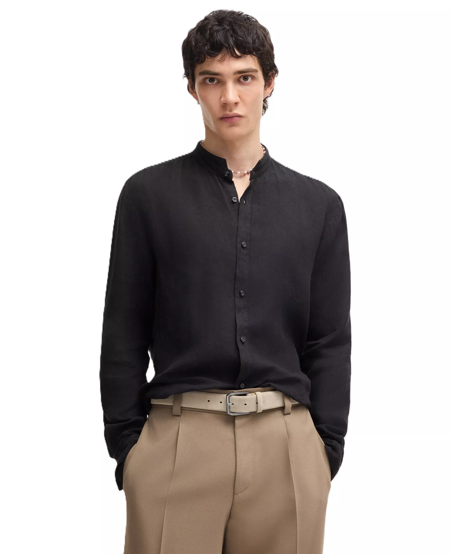 Men's Smooth Leather Dress Belt - Dark Beige - 30