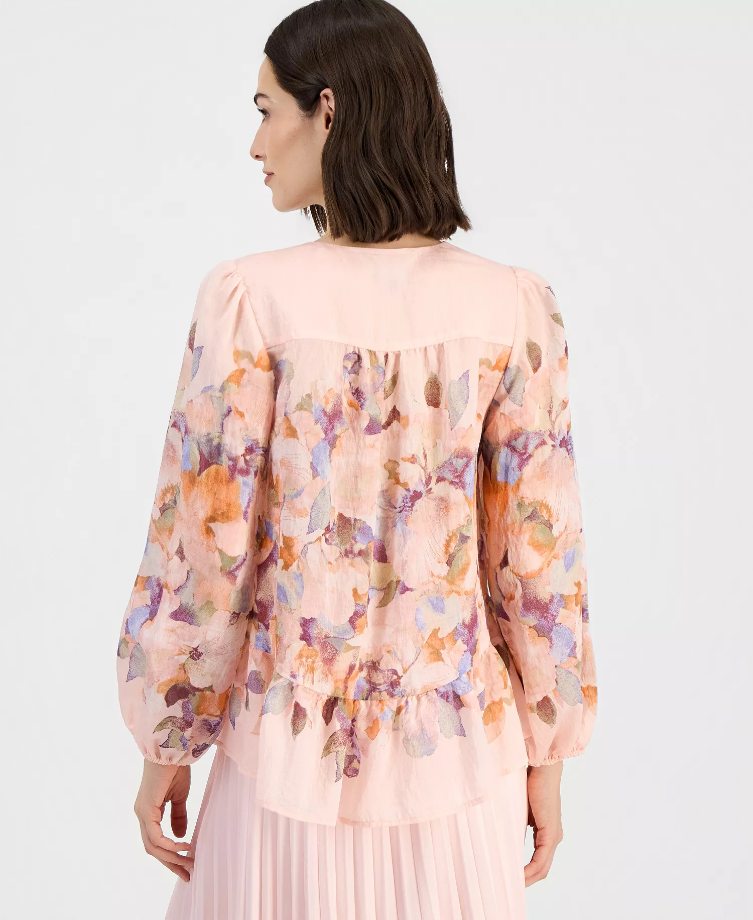 Women's Printed Chiffon Peplum Blouse - Tea Rose Multi - L