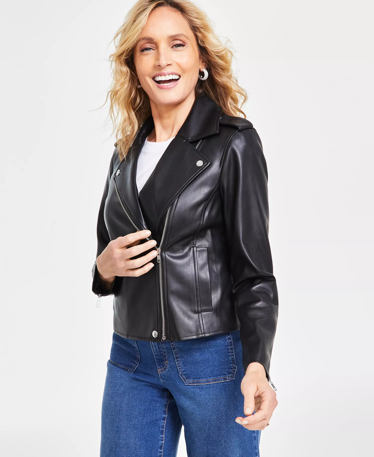 Women's Faux-Leather Jacket, Created for Macy's - Deep Black - S