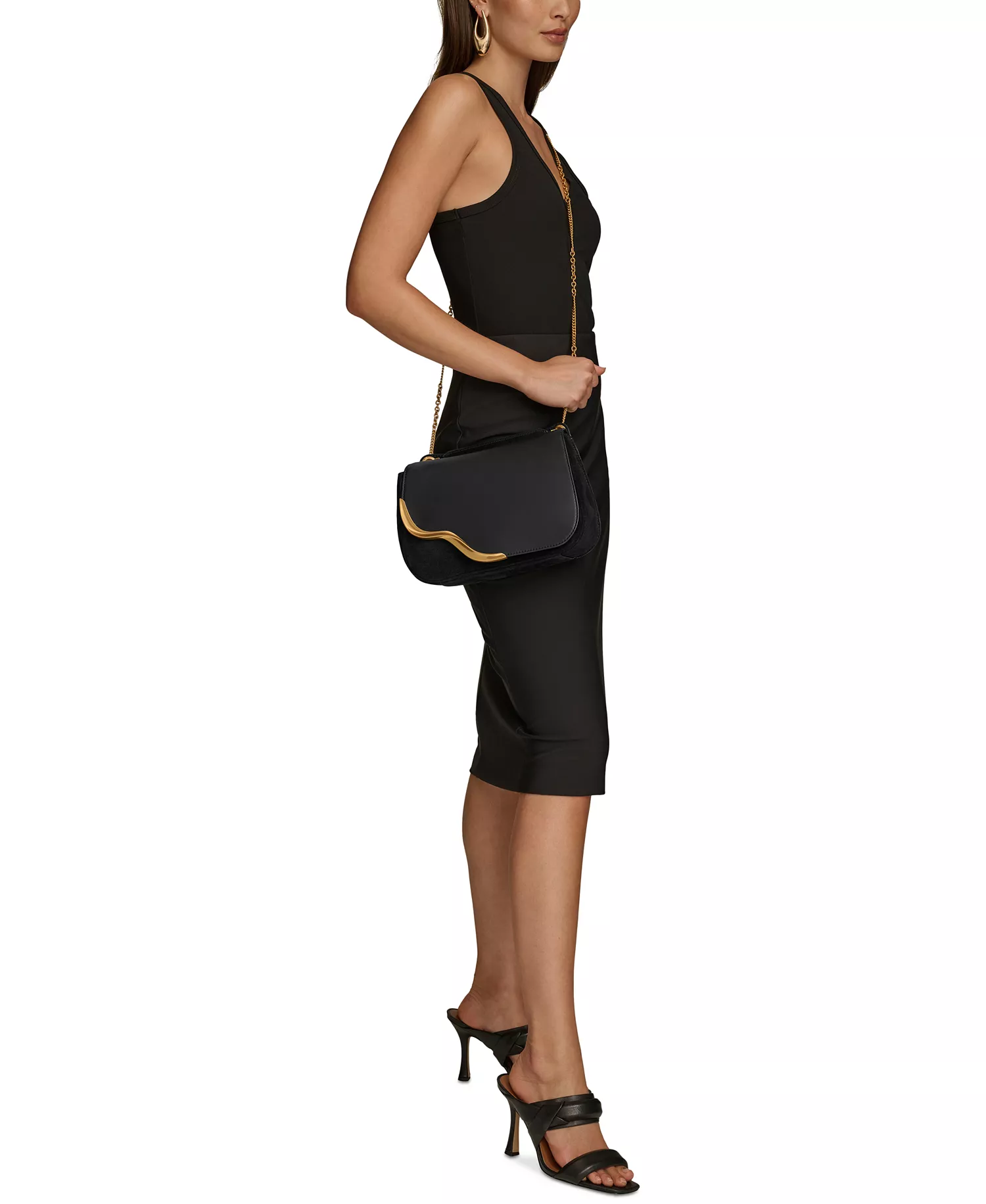 Malverne Leather & Suede Crossbody with Chain Strap - Blk/gold - NO SIZE