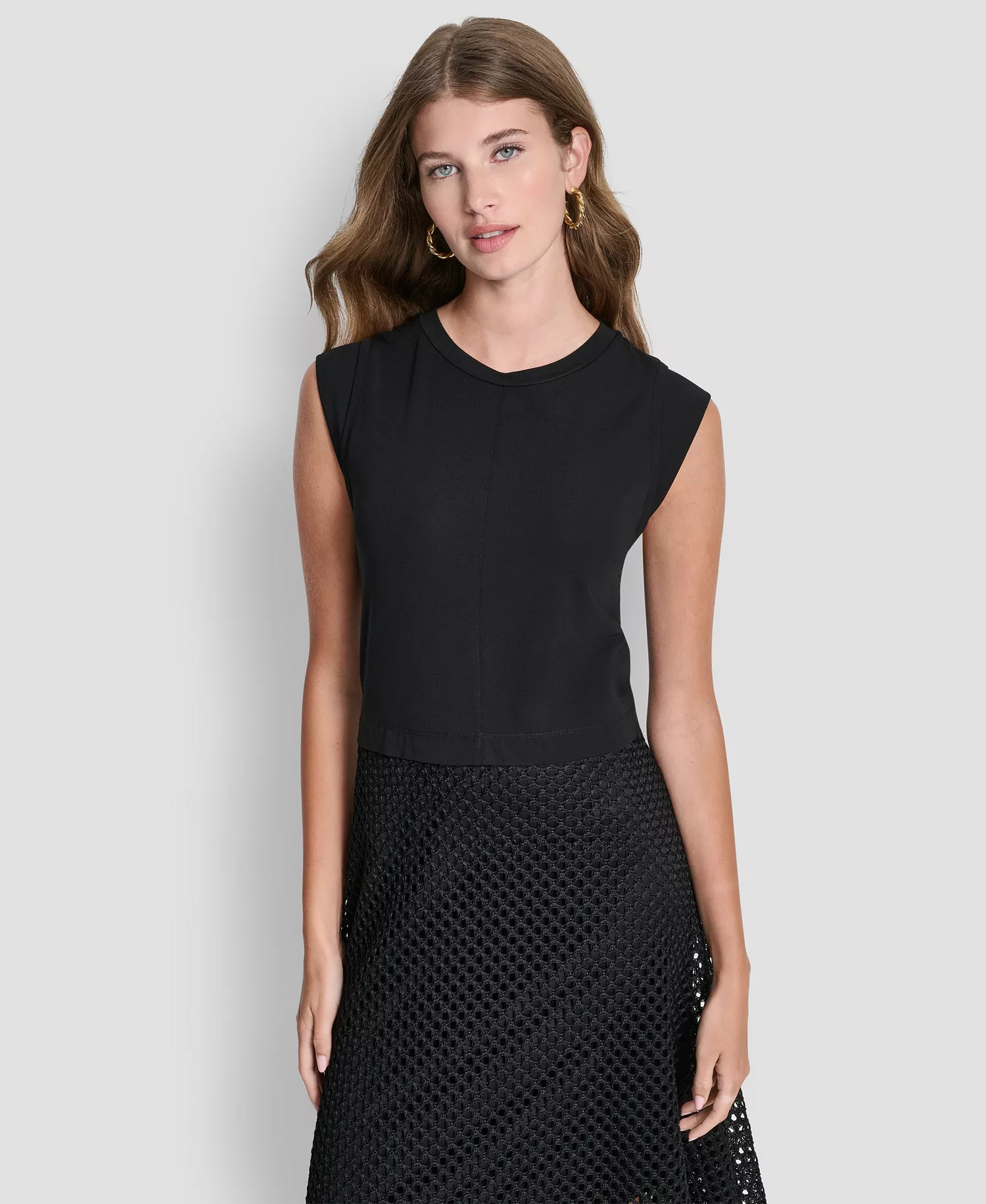 Women's Sleeveless Mix Media Fauchet Dress - Black - L