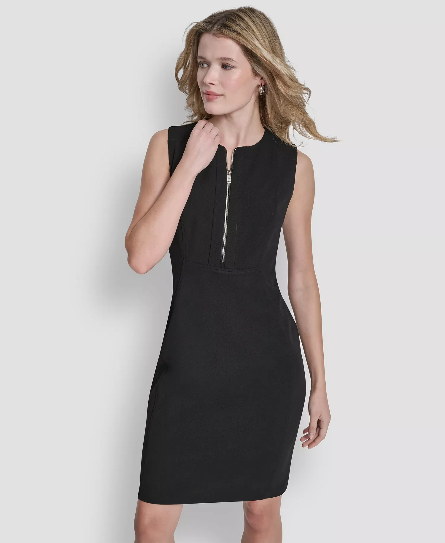 Women's Sleeveless Zipper Front Crewneck Sheath Dress - Ivory - 10