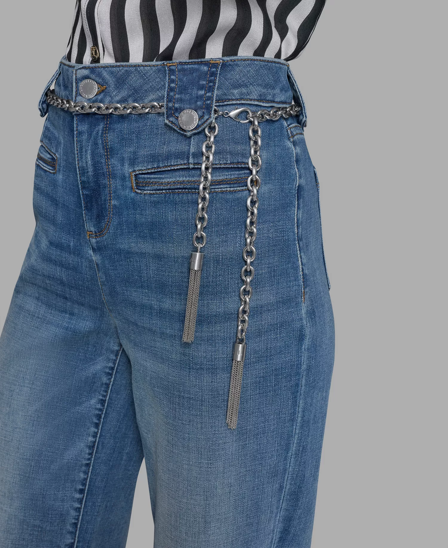 Petite Chain Belt High Rise Wide Leg Jeans - Sapphire Blue - 12P