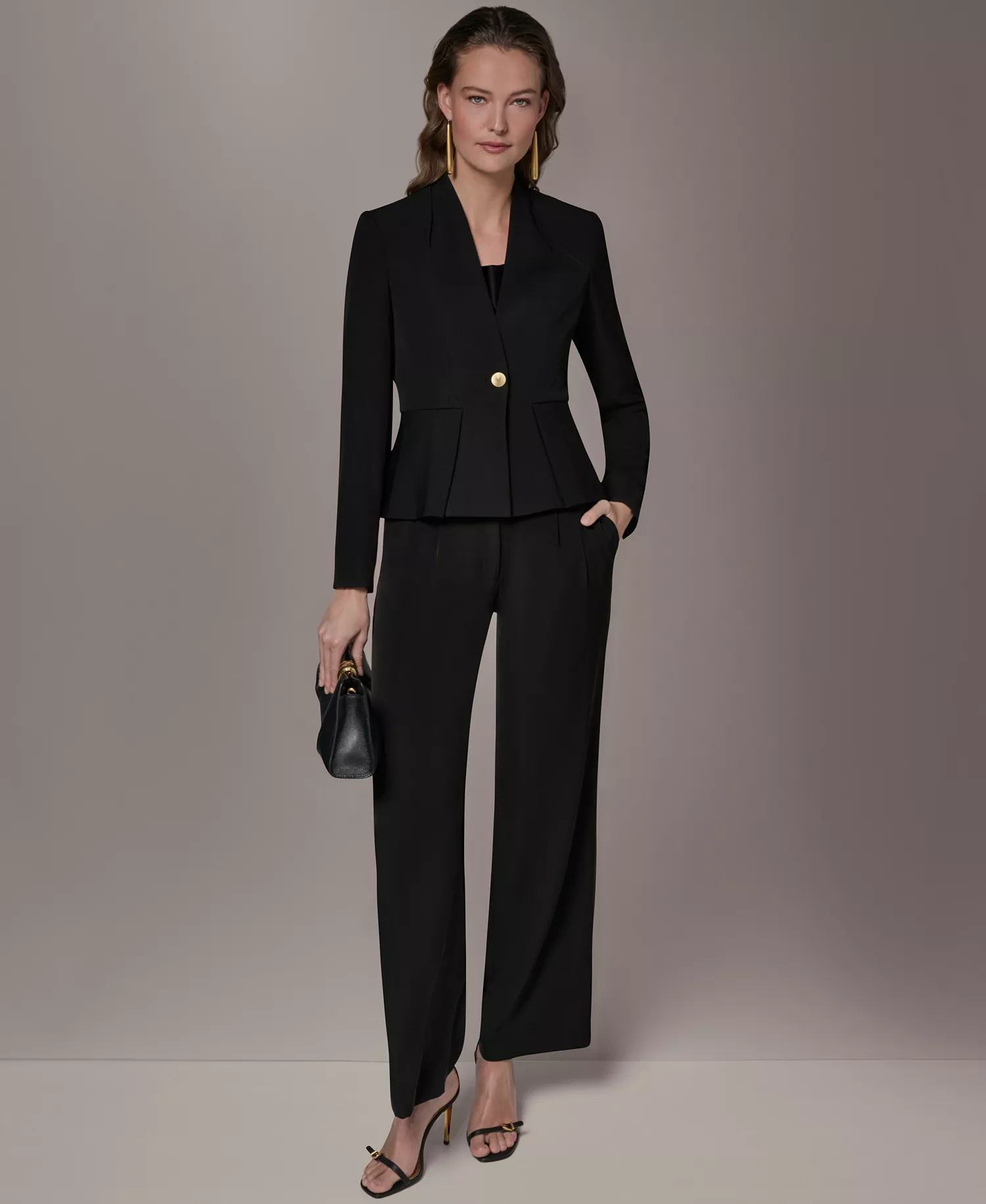 Petite Collarless One Button Jacket - Black - 0P