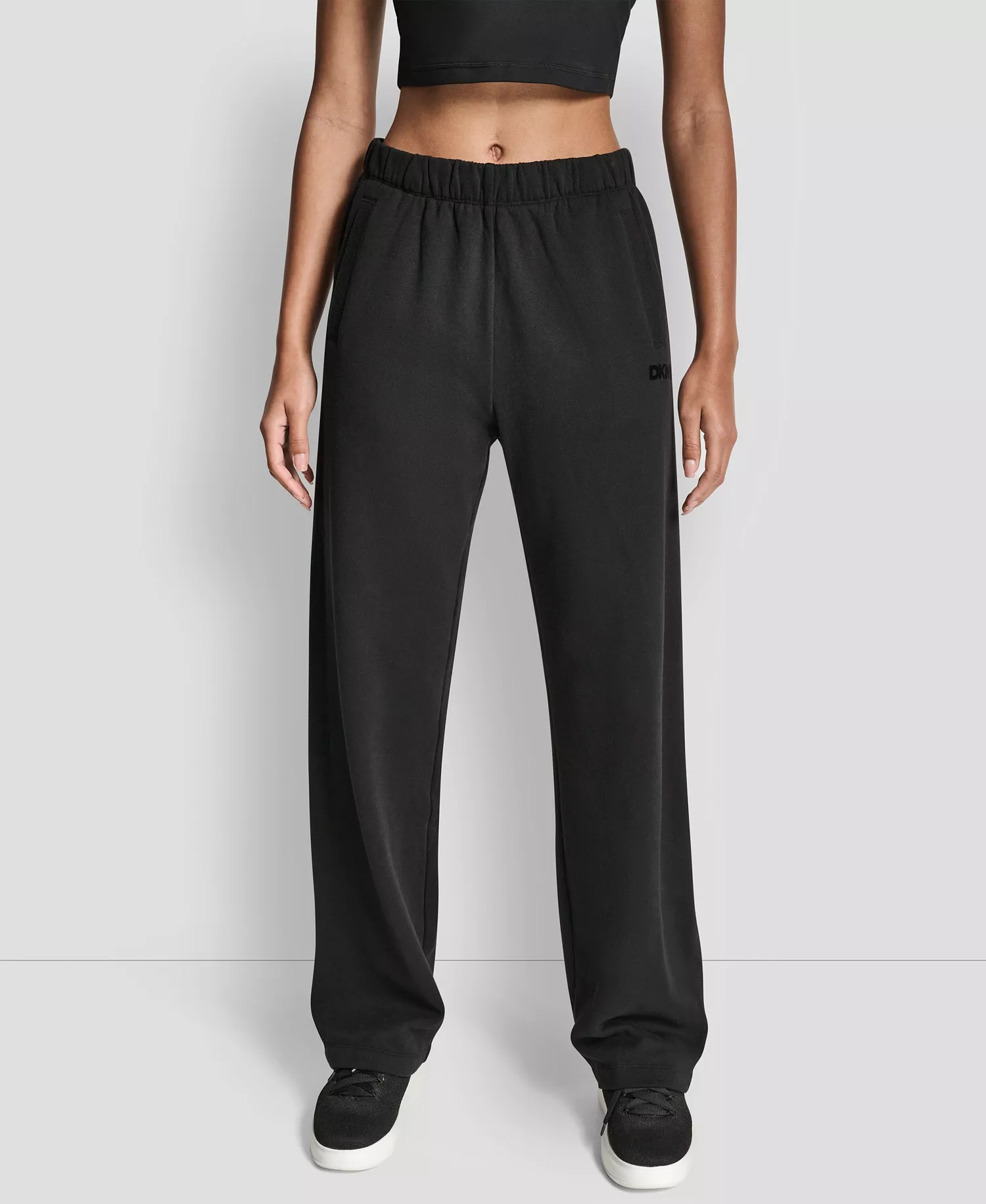 Women's Flocked Logo Boyfriend Open Leg Pants - Black - L