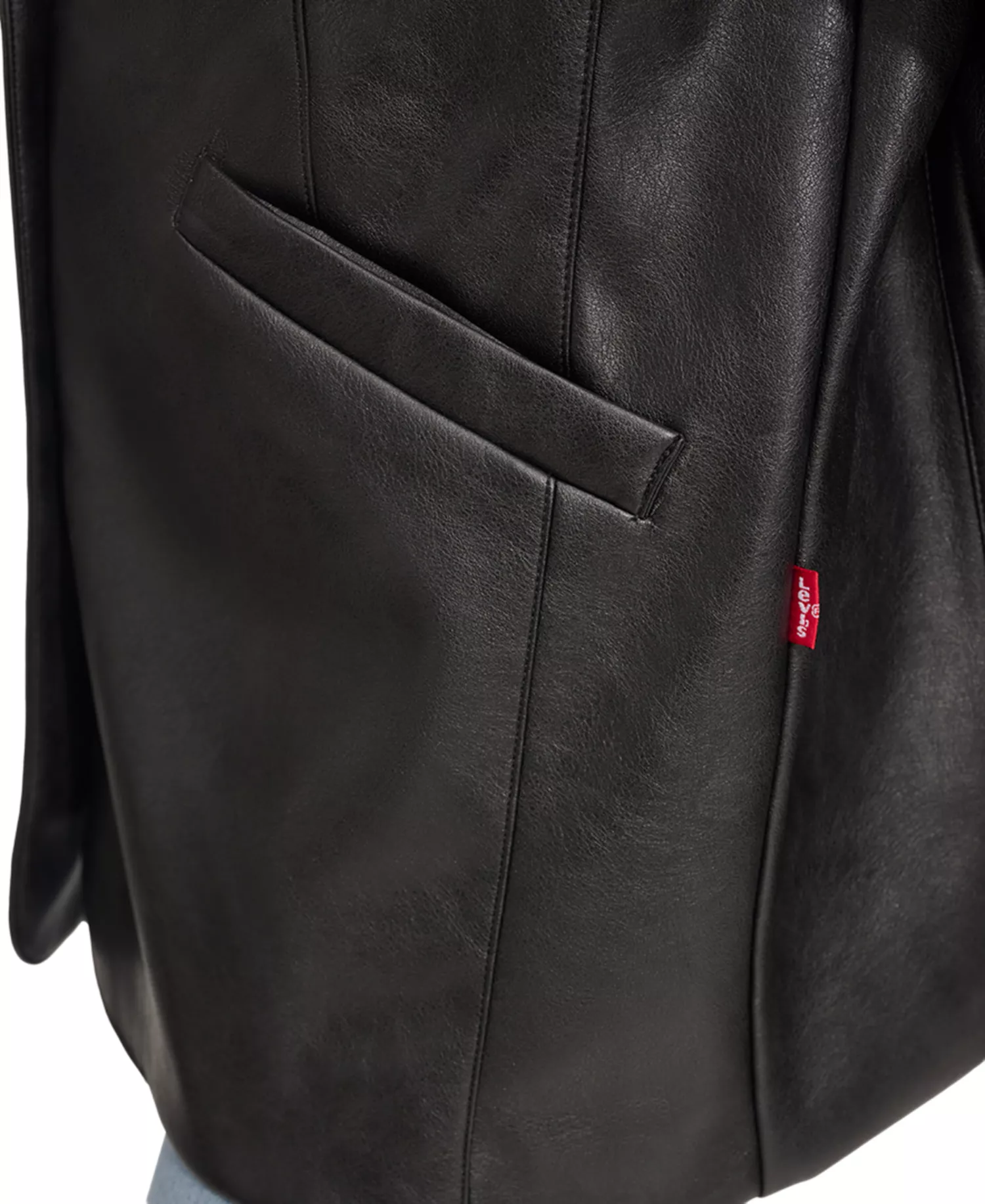 Women's Single-Breasted Faux-Leather Blazer - Black - L