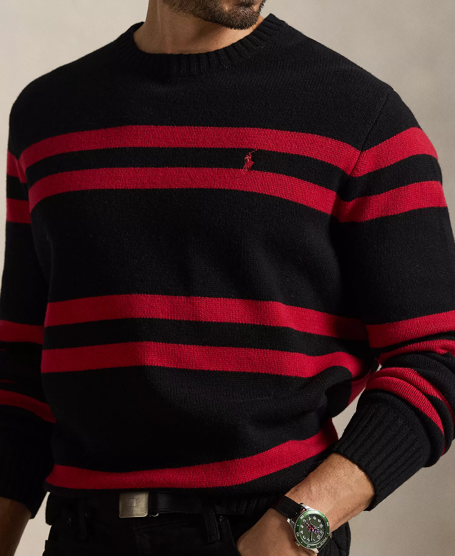 Men's Big & Tall Long-Sleeve Striped Sweater - Polo Black Combo - XLT