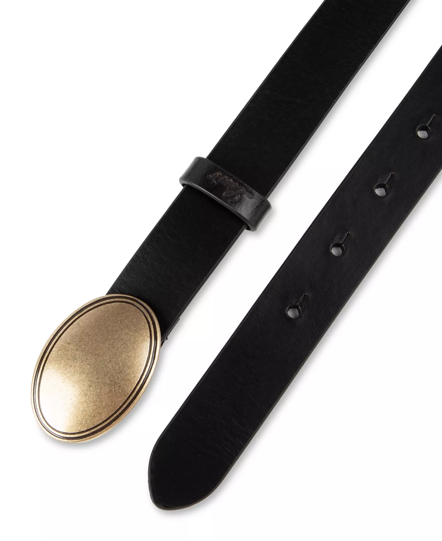 Skinny Plaque Casual Leather Belt - Black - L