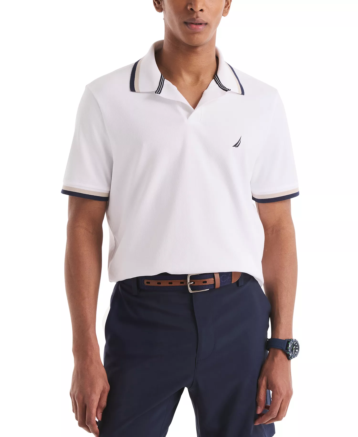 Men's Classic-Fit Johnny Collar Tipped Polo Shirt - Bright White - 2XL