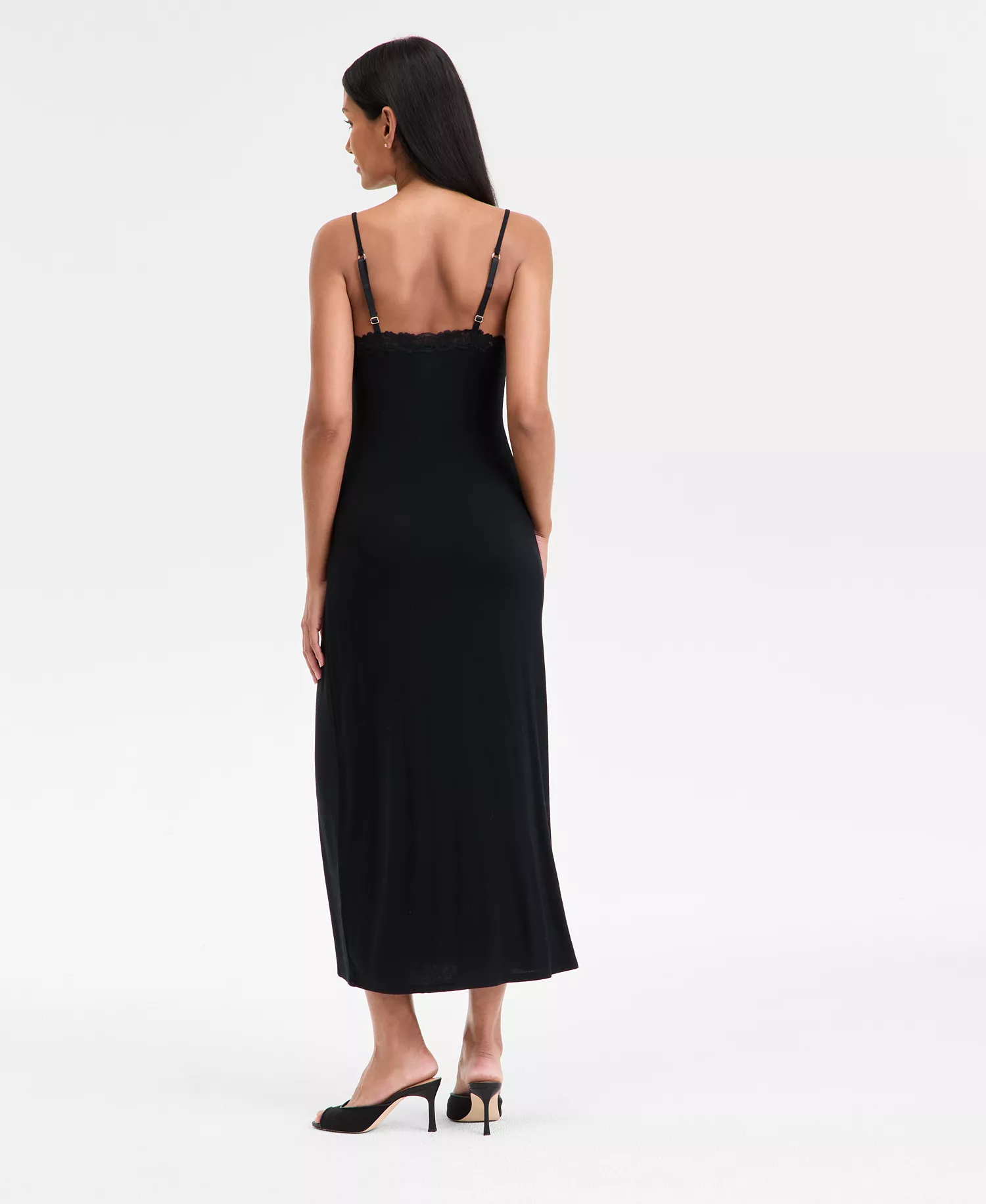 Women's Lace-Trim Knit Nightgown, Exclusively at Macy's - Deep Black - L