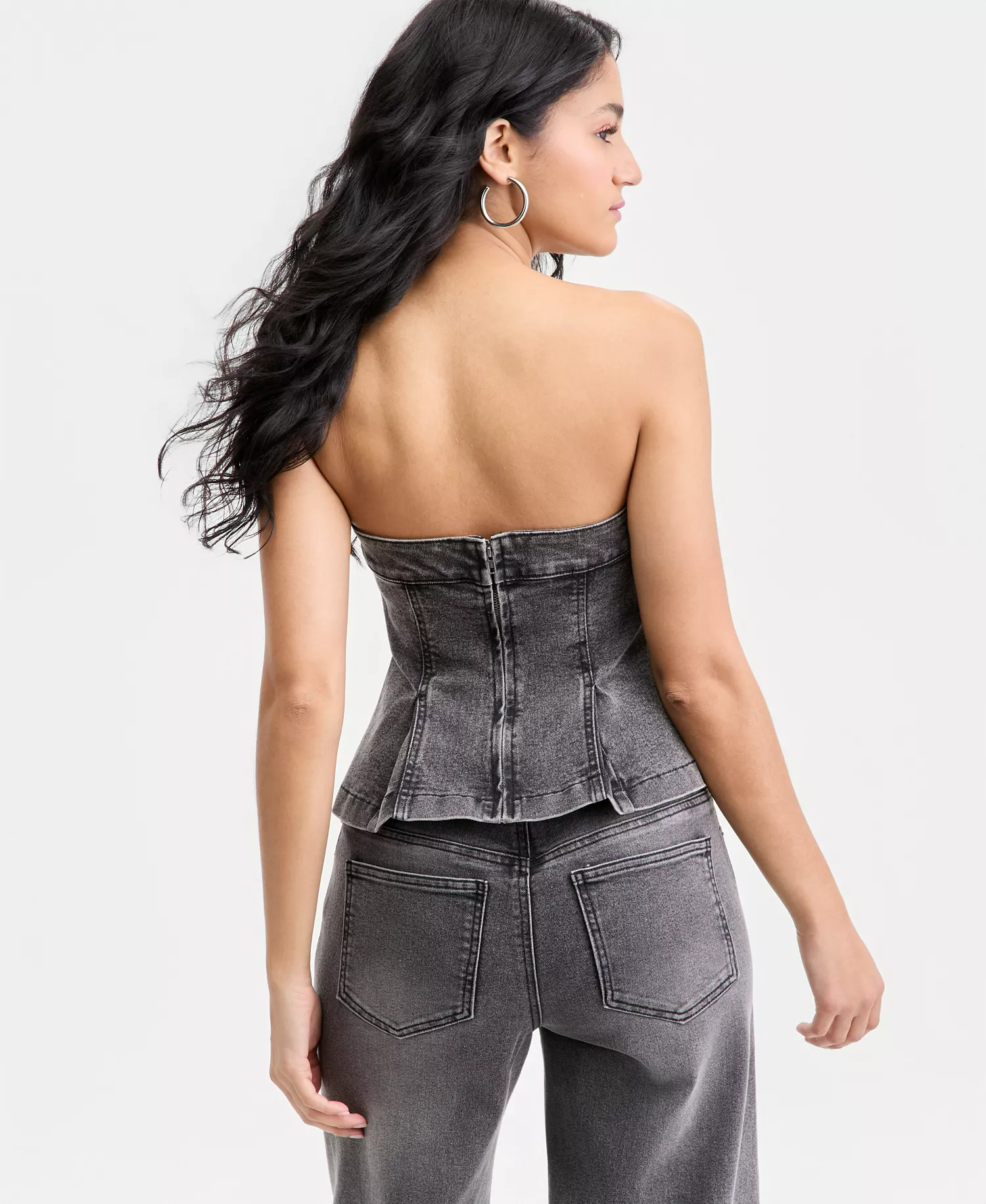 Women's Denim Button-Front Bustier, Macy's Exclusive - Grey Wash - L