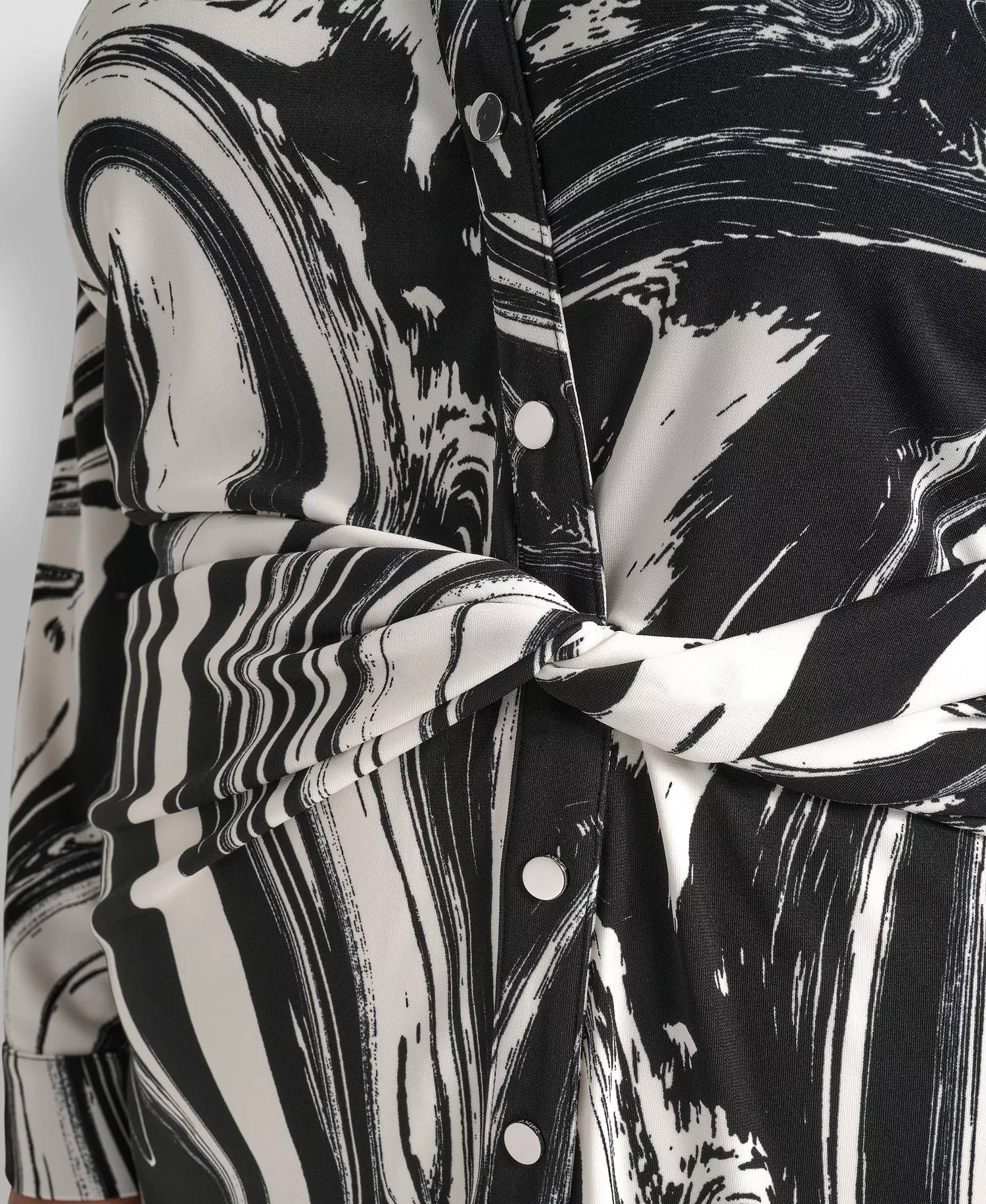 Plus Size Long-Sleeve Button Front Shirt Dress - Black/Ivory - 14W