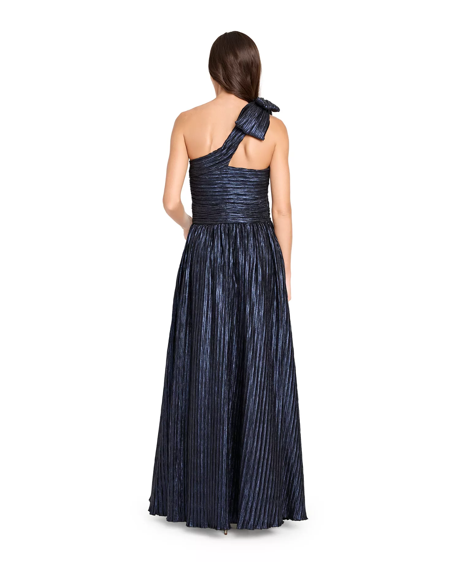 Women's One-Shoulder Crinkle Gown - Navy - 10