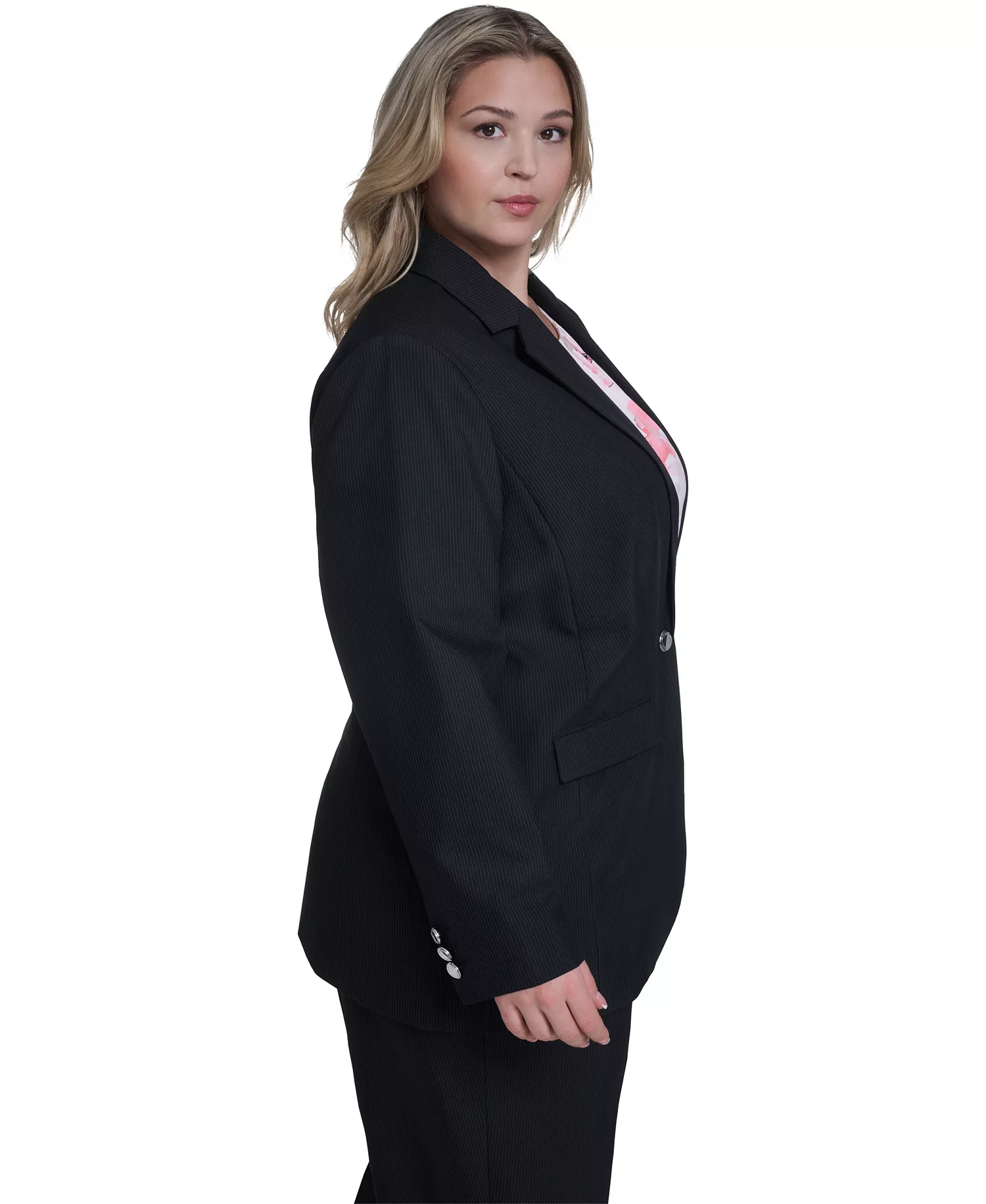 Plus Size One-Button Notch Collar Blazer - Black - 14W