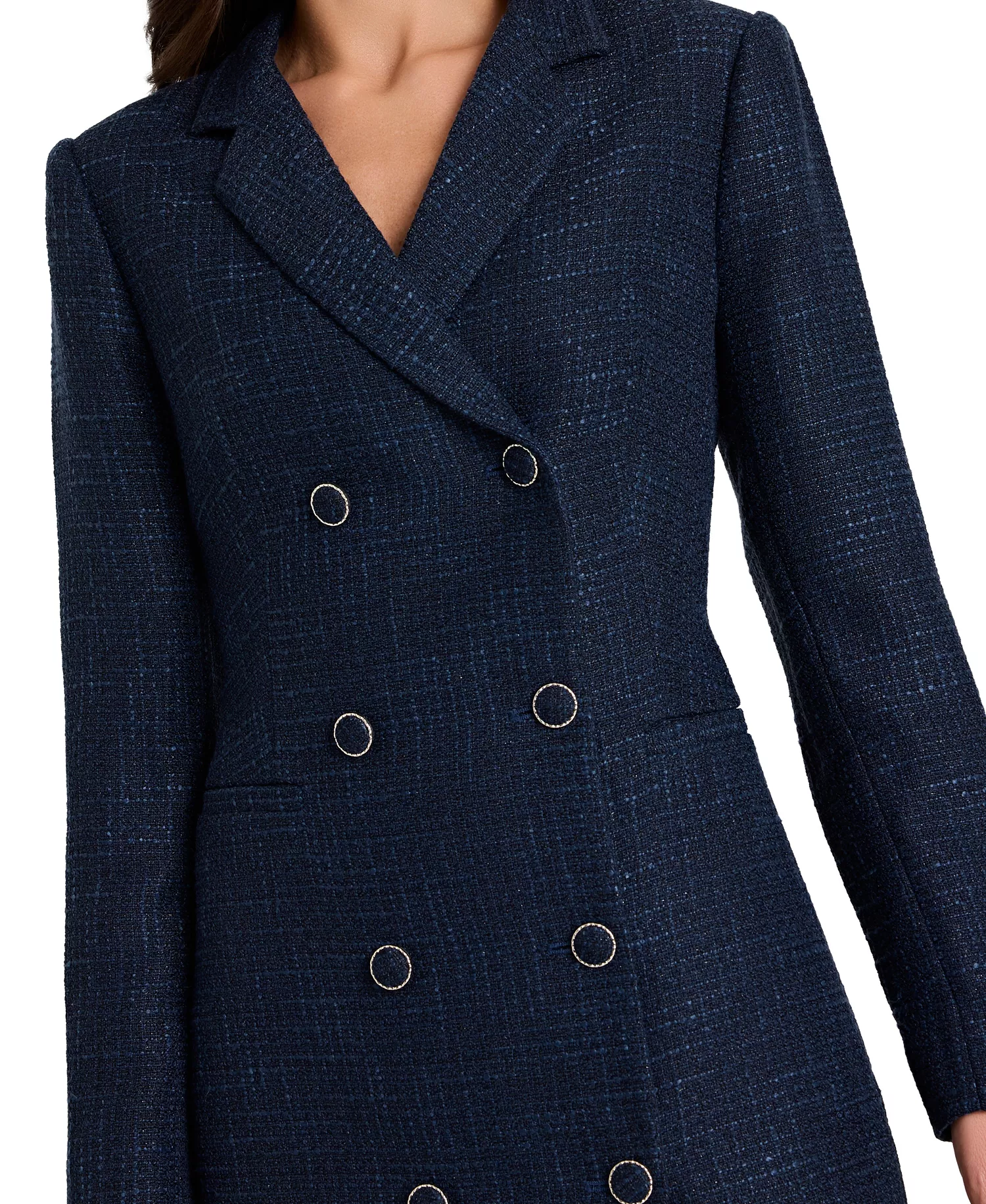 Women's Metallic Boucle Coat Dress - Navy - 10