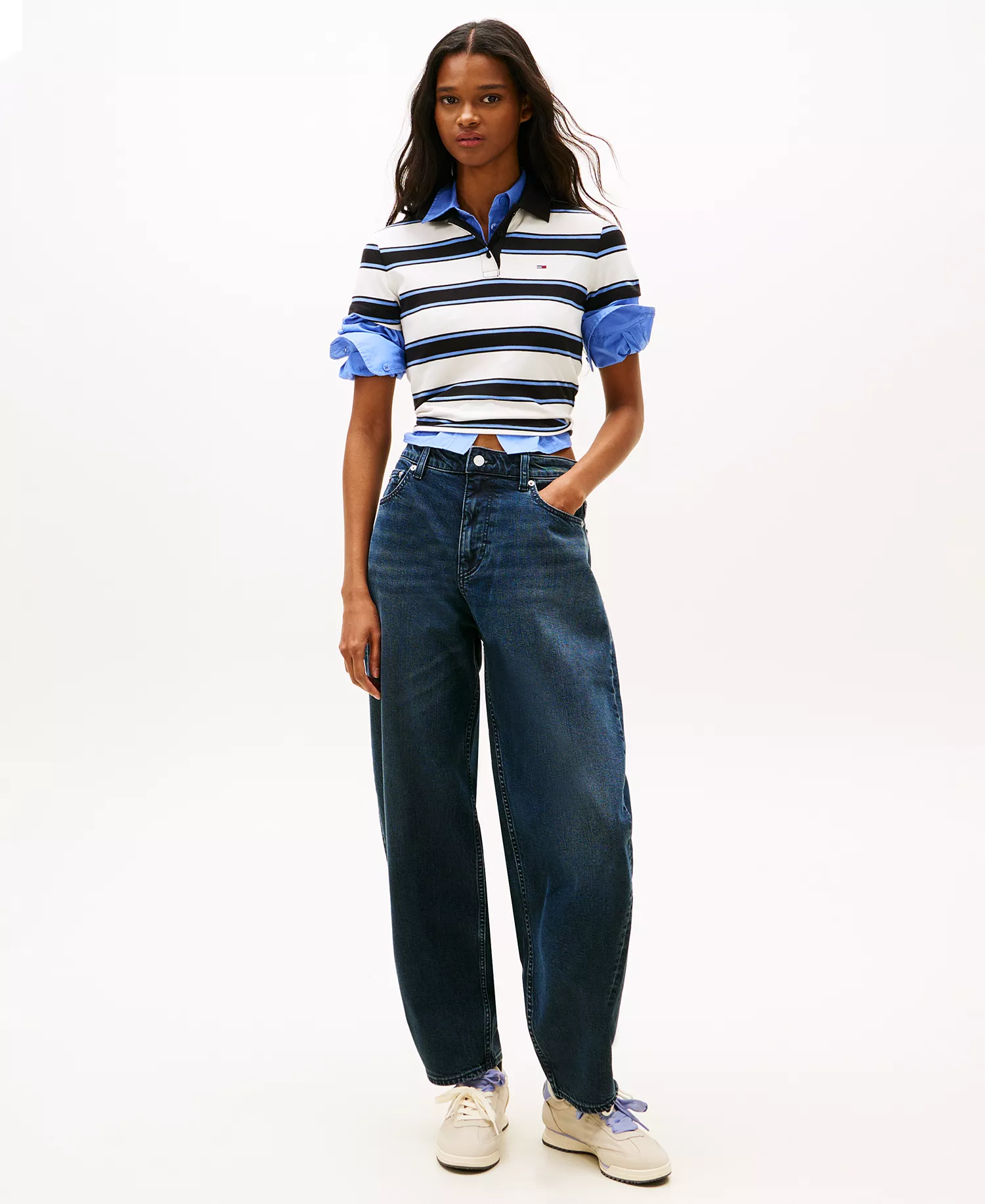 Women's Striped Essential Polo Top - Ecru/Multi Stripe - L