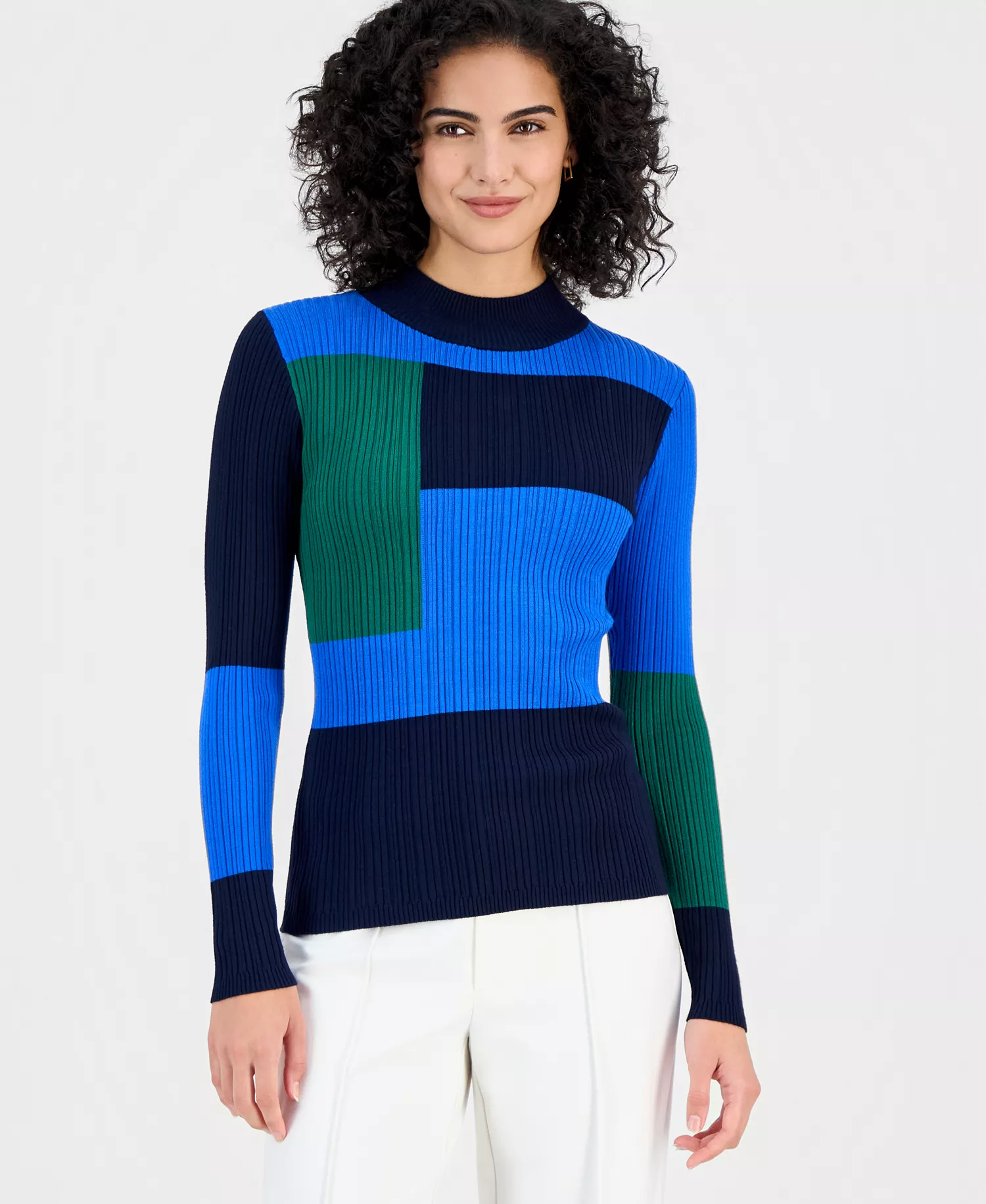 Women's Mock-Neck Colorblocked Sweater - Nvy/twilig - S
