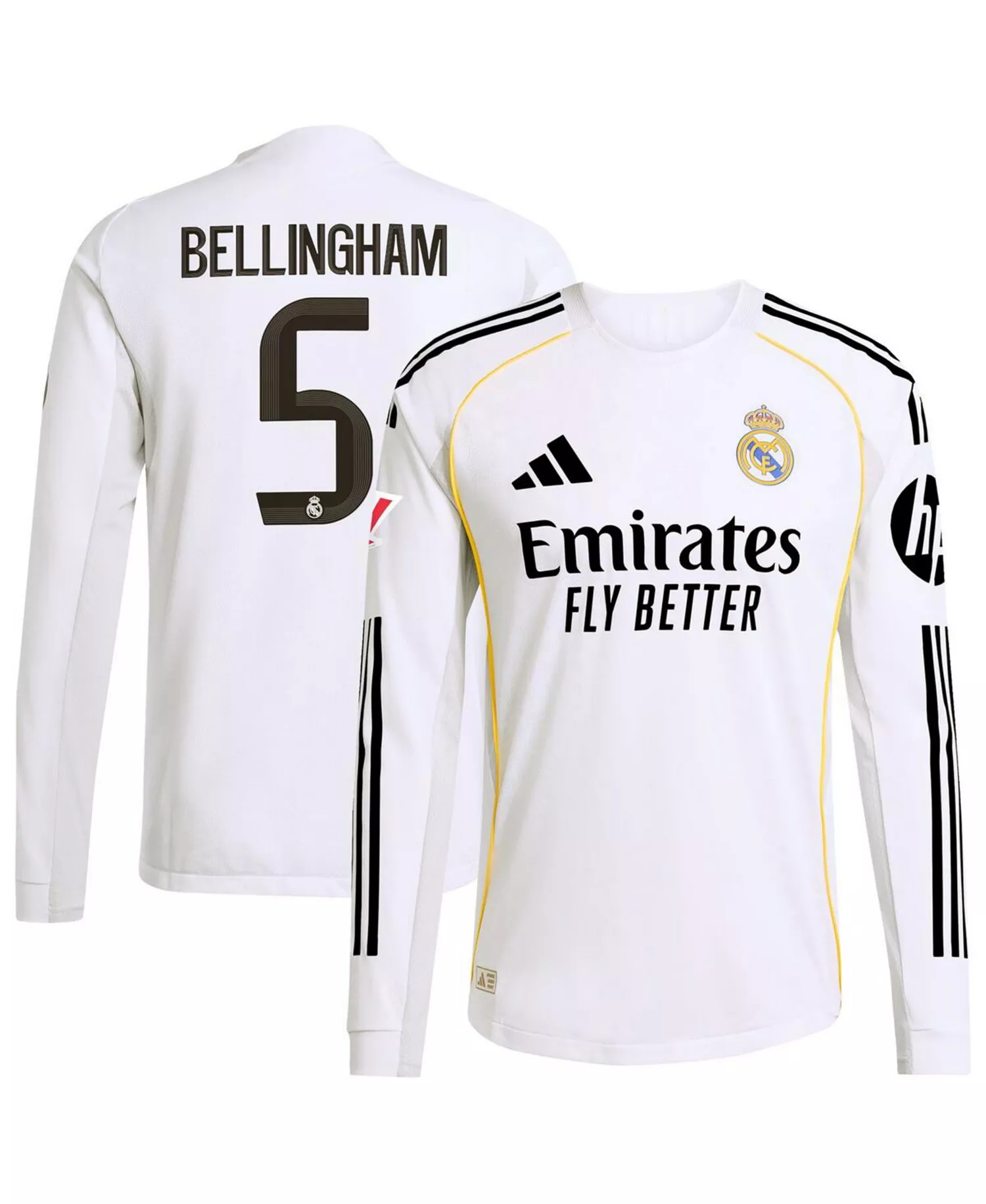 Men's Jude Bellingham White Real Madrid 2025/26 Home Authentic Long Sleeve Jersey - White - 2XL