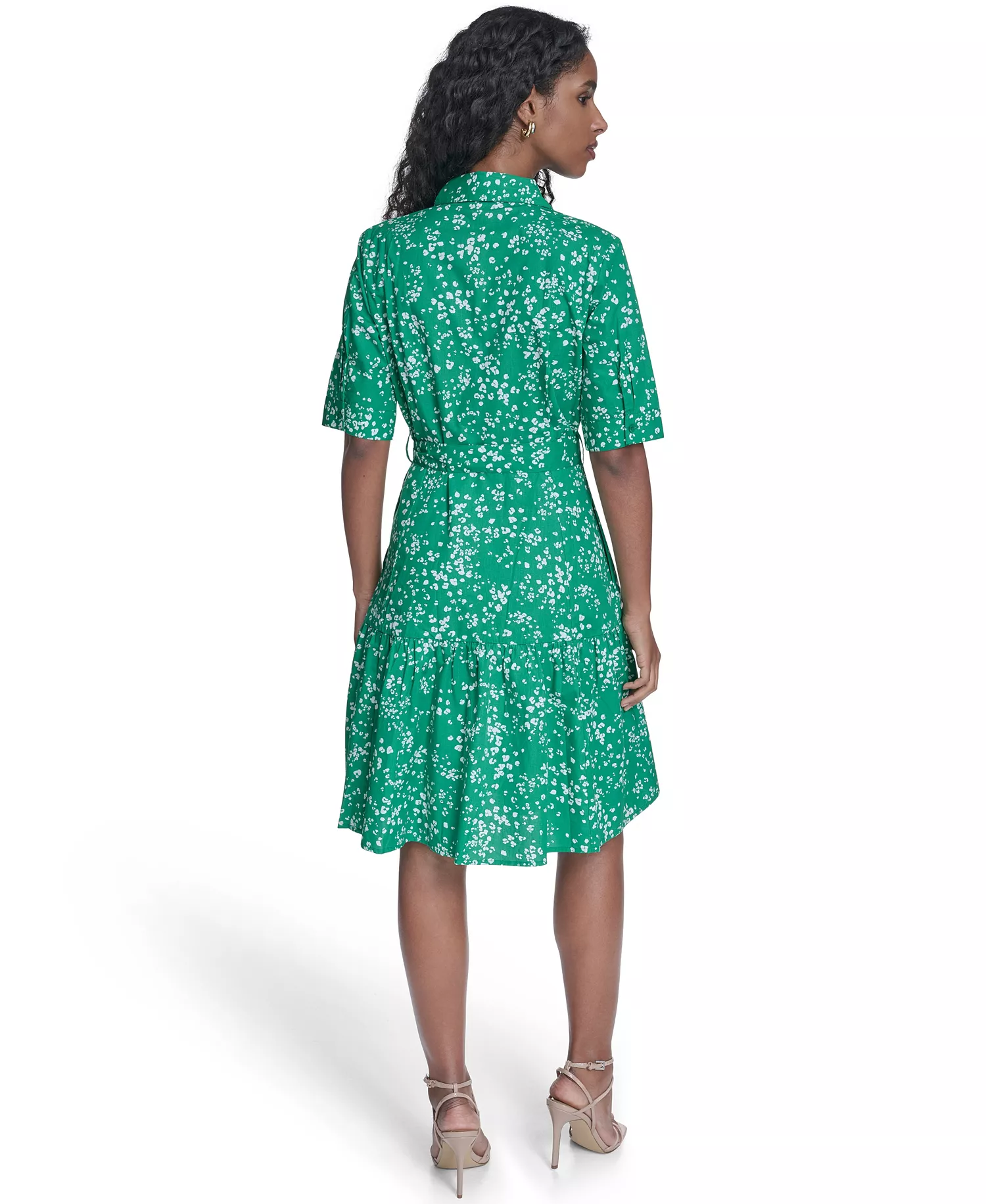 Women's Short-Sleeve Tiered Shirt Dress - Fern Cream - 10