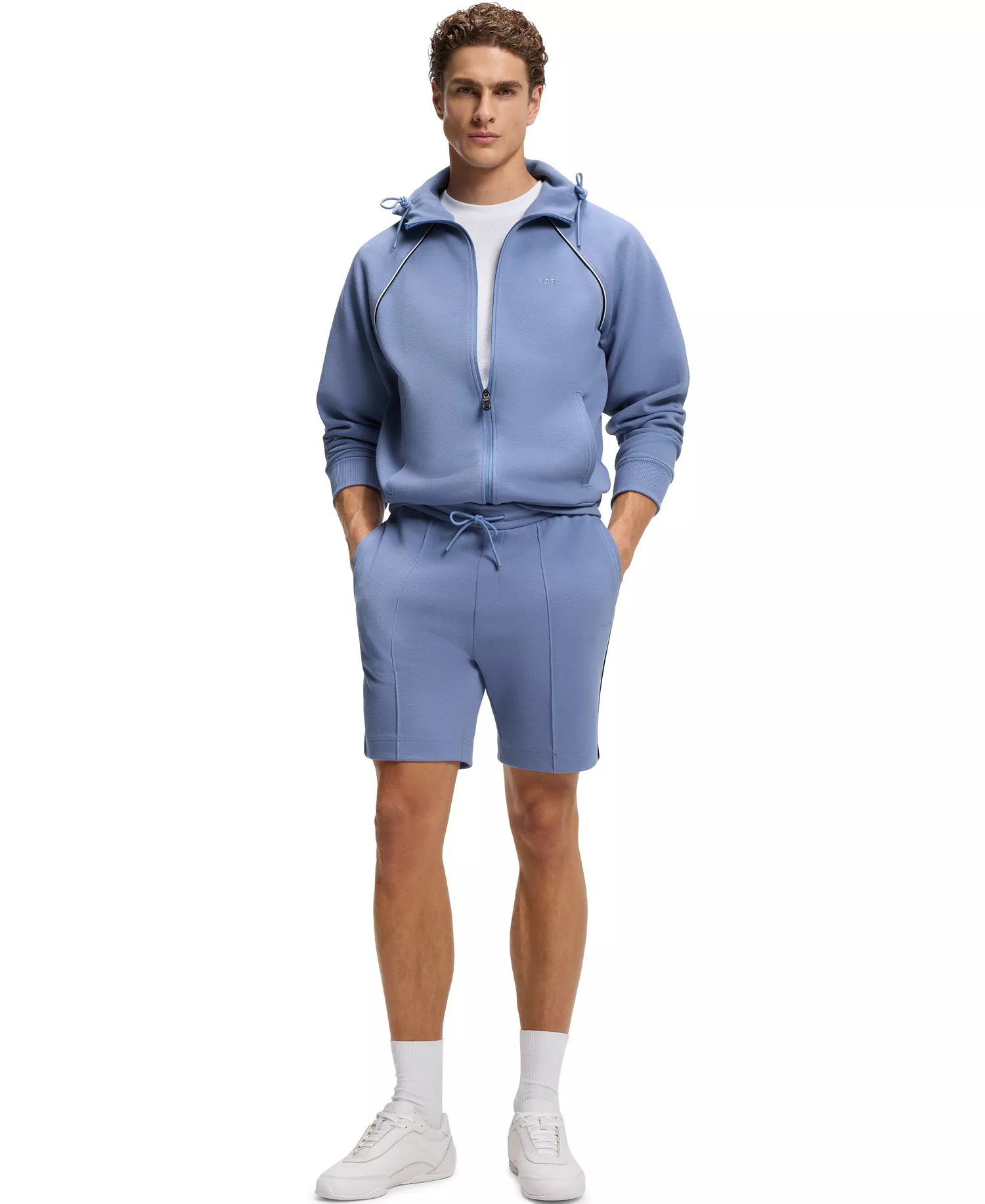 Men's Cotton-Blend Piping Trim Shorts - Open Blue - 2XL