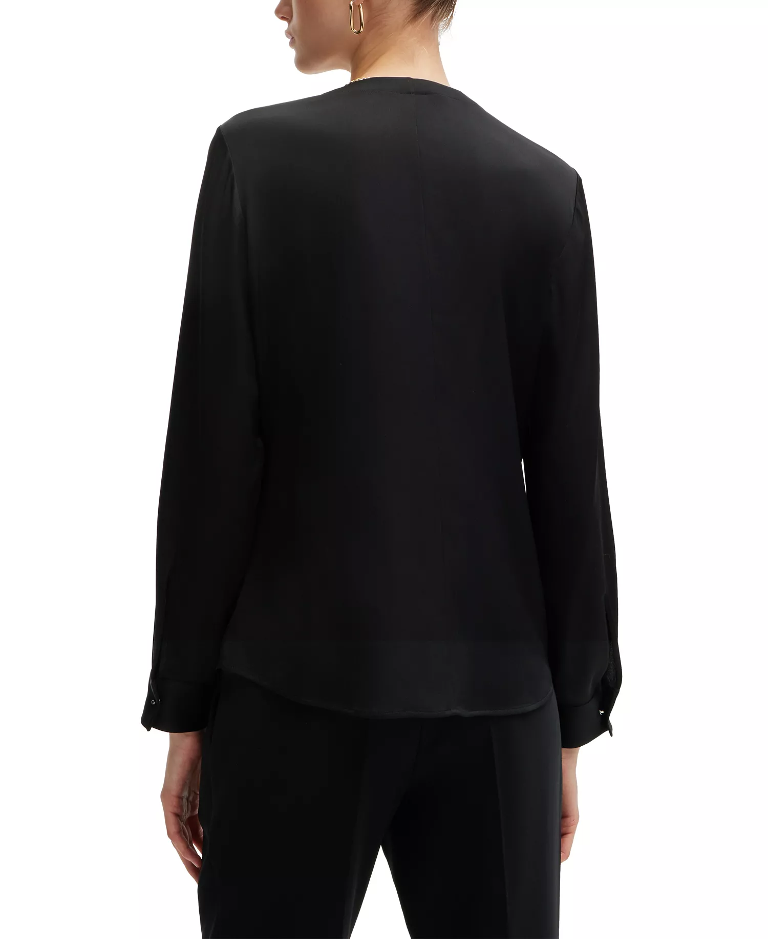 Women's Stretch-Silk Crepe De Chine Ruched-Neck Top - Black - 4