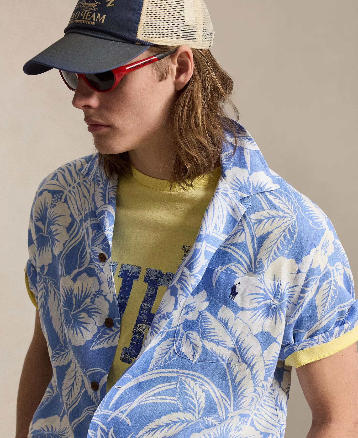 Men's Short-Sleeve Linen Button-Up Shirt - Blue Sweetheart Floral - 2XL