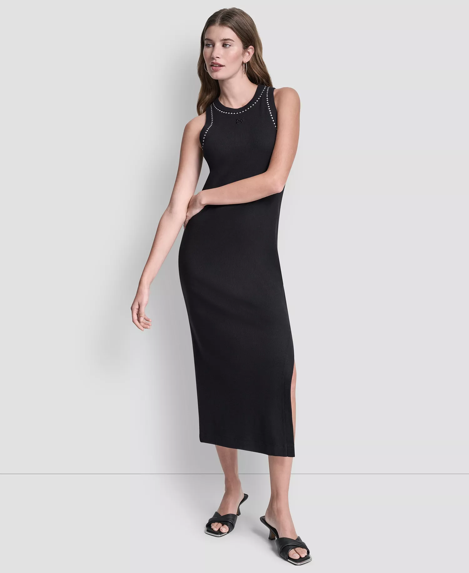 Women's Domestud Tank Crew Neck Pencil Midi Dress - Black - L