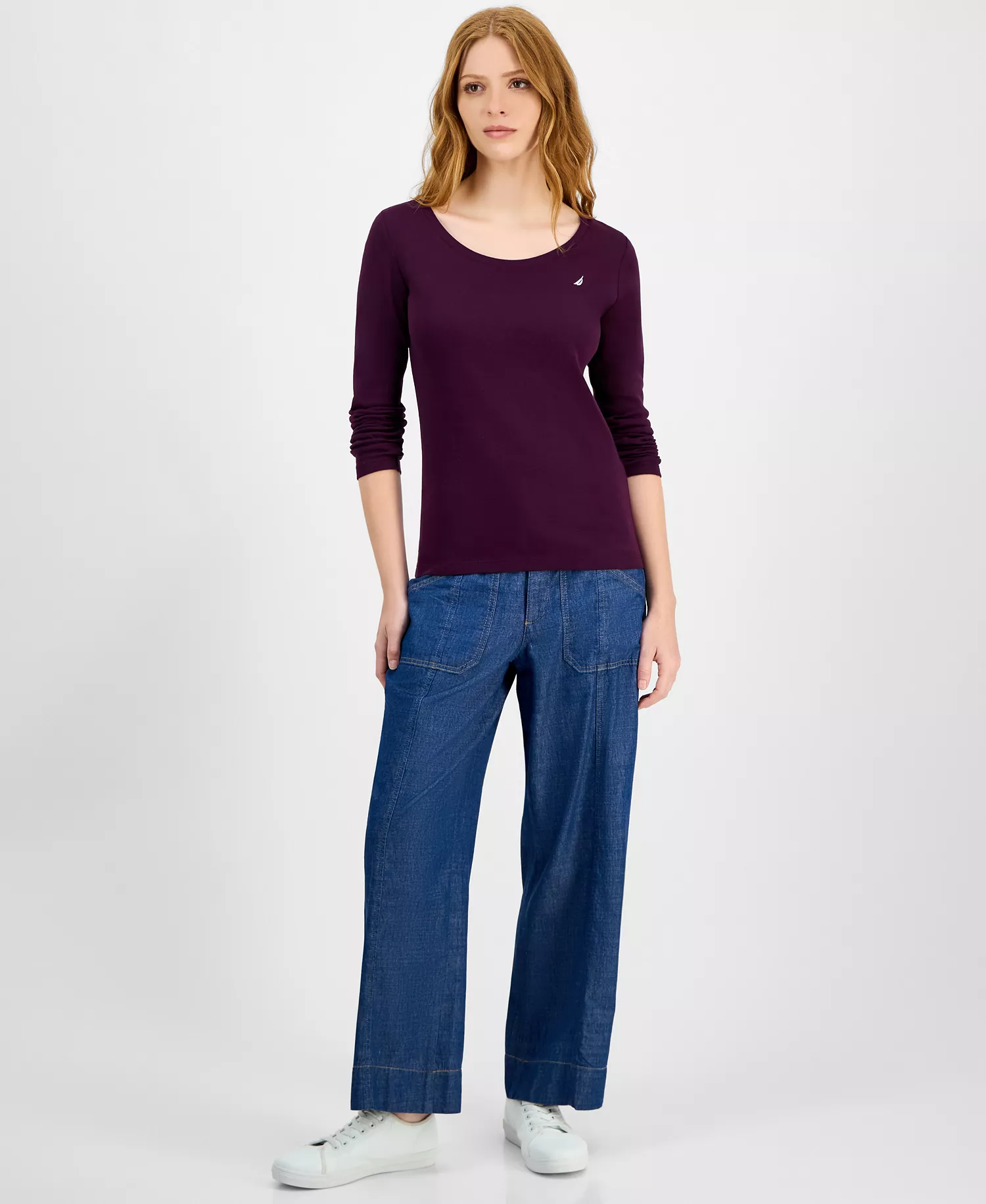 Jeans Women's Cotton Scoop-Neck Long-Sleeve T-shirt, Online Only  - Aubergine - L