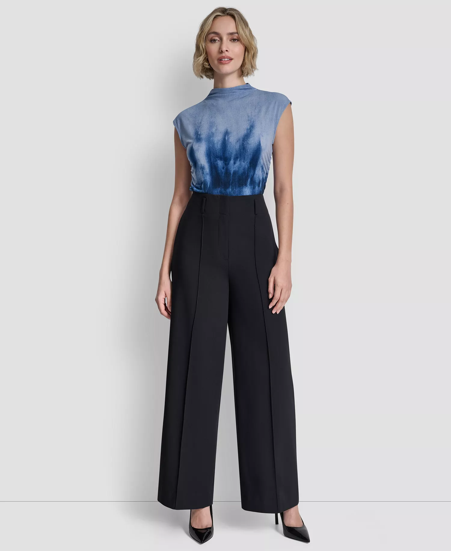 Women's Pintuck Wide Leg Pants - Navy - 10