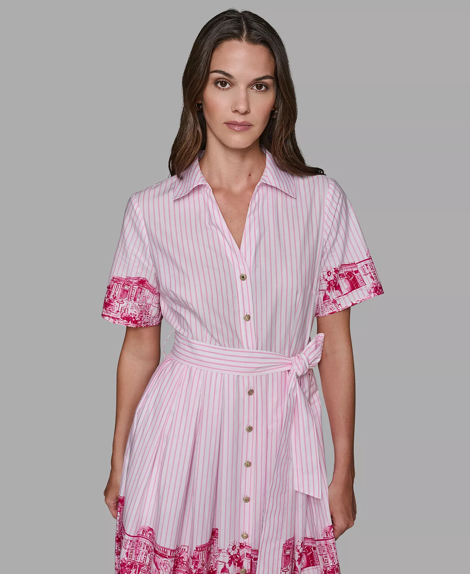 Women's Printed Shirt Dress - Rouge/Prism Pink Multi - M