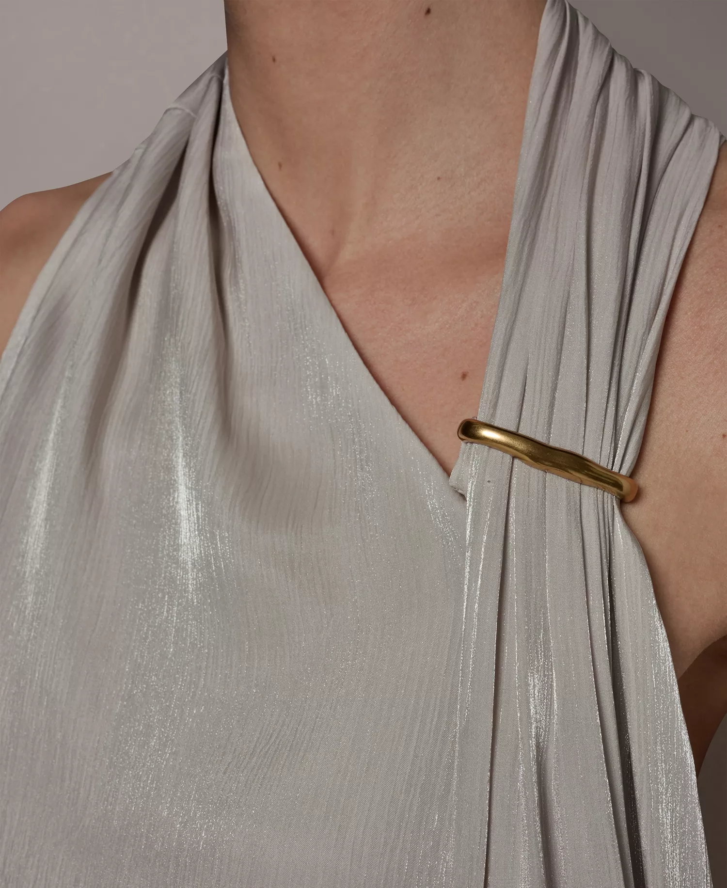 Women's Asymmetrical Halter Neck Top - Tuscan Gray - L