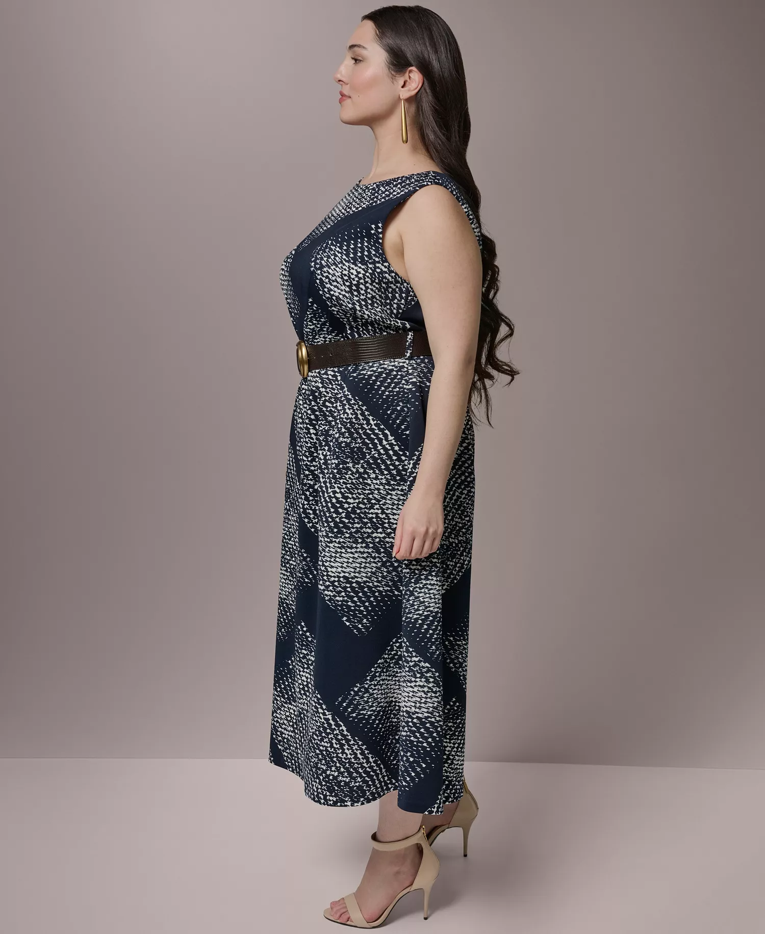 Plus Size Belted Scuba Midi Dress - Nightfall/cream - 14W