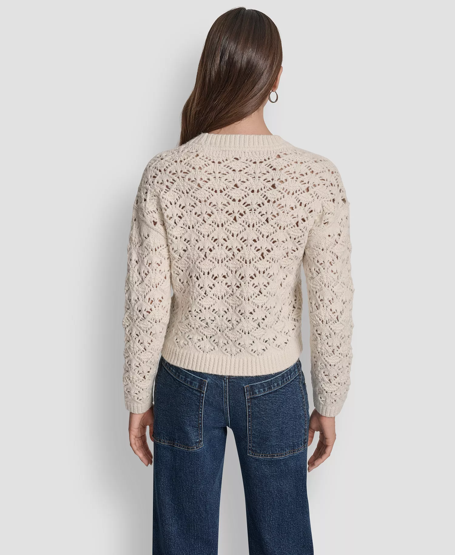 Women's Pointelle Long Sleeve Sweater - Blonde - L