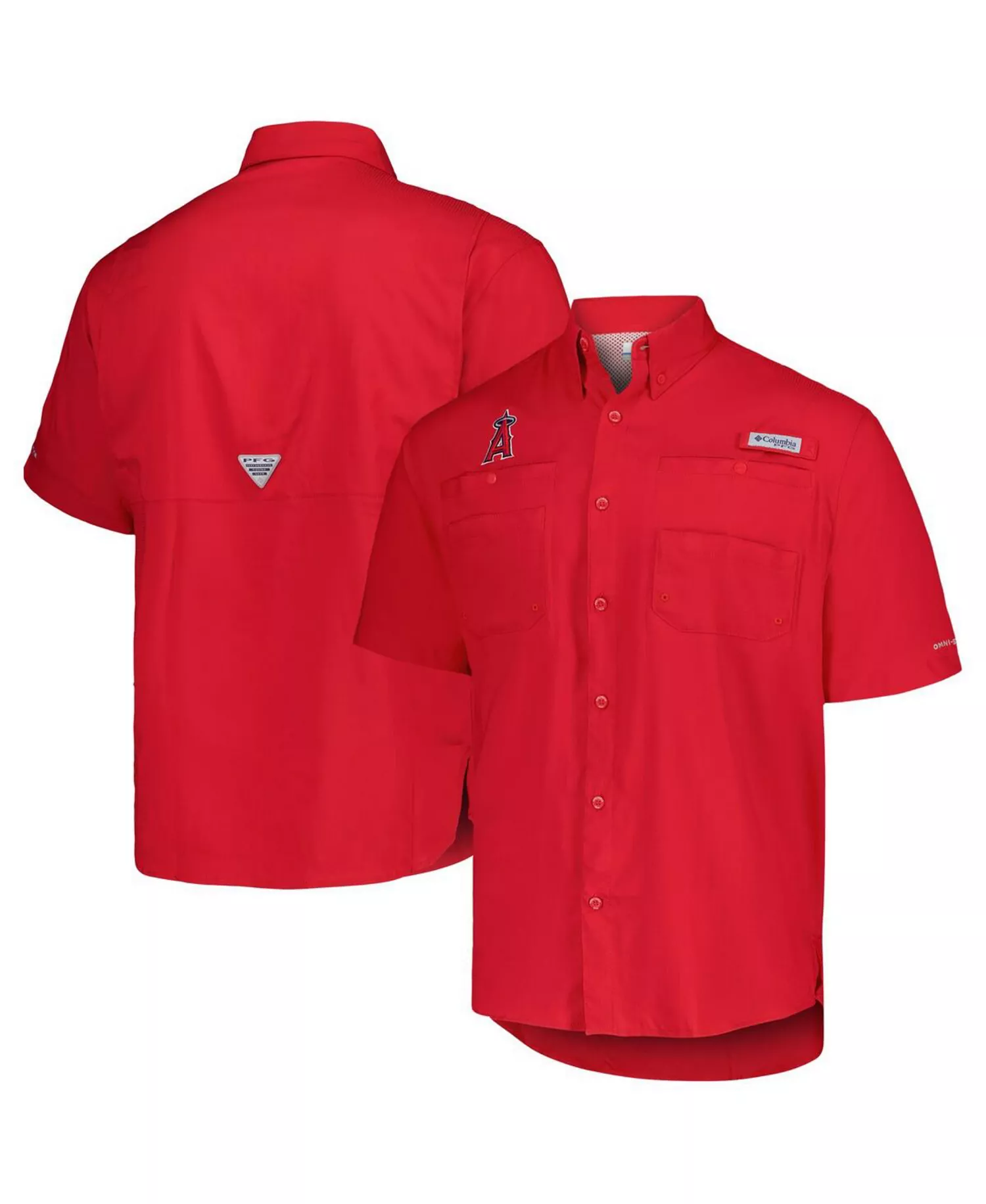 Men's Red Los Angeles Angels Tamiami Omni-Shade Button-Down Shirt - Red - L