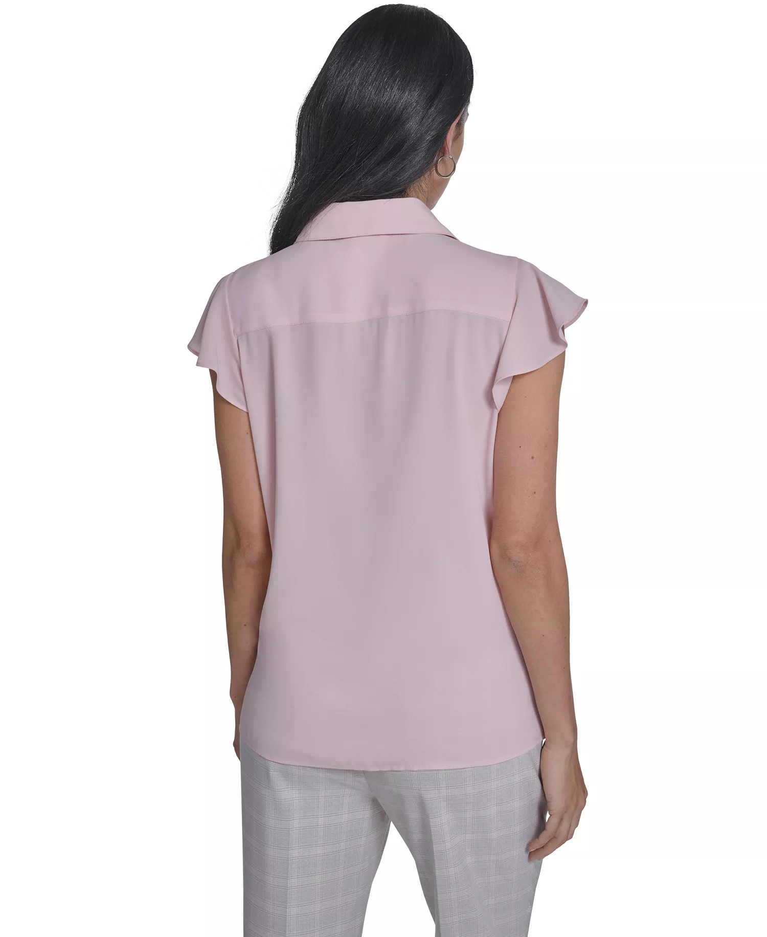 Women's Solid Cap-Sleeve Ruffle Front Top - Petal - L