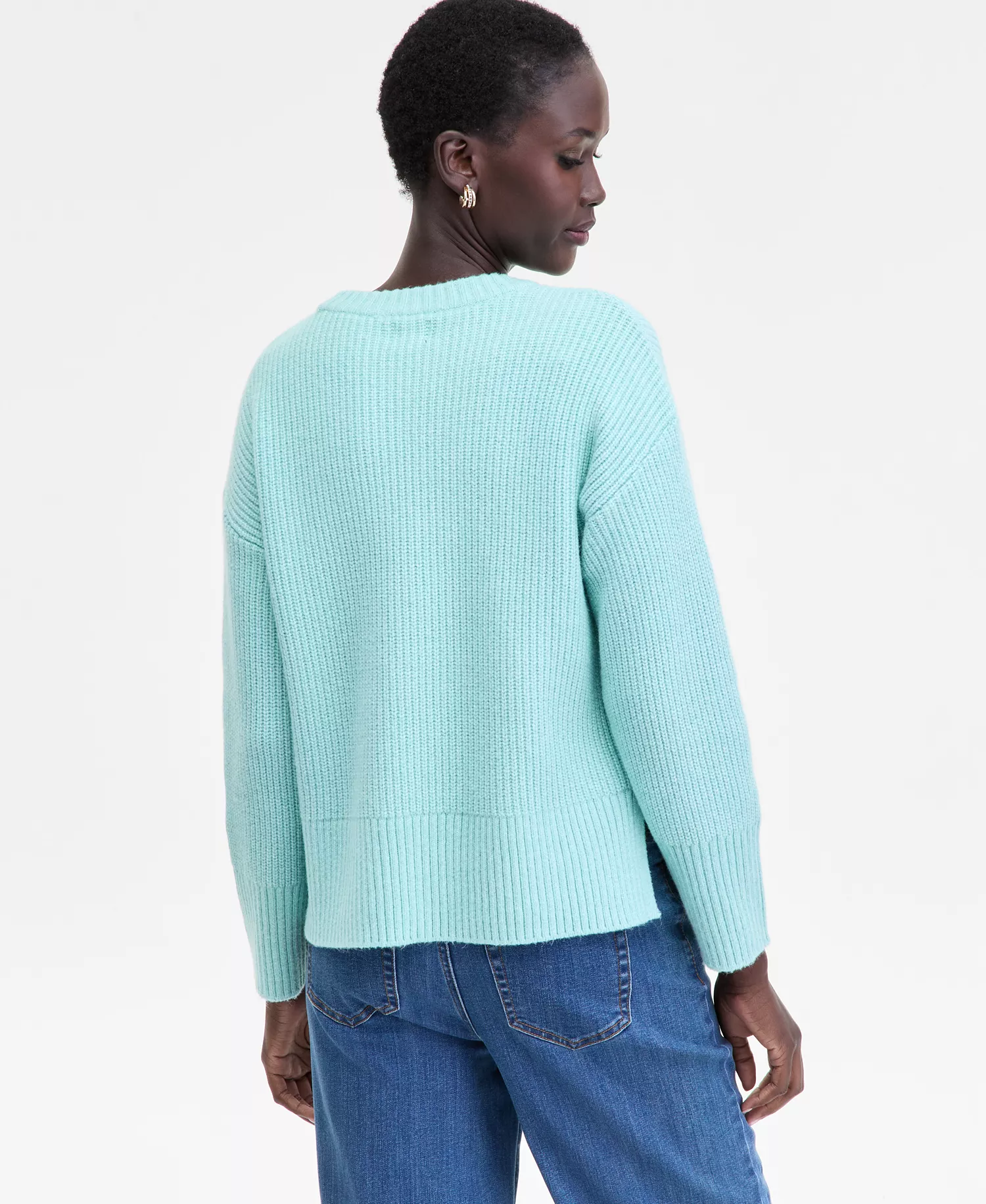 Women's Cozy Crew Neck Sweater, Macy's Exclusive - Tulum Blue - XS