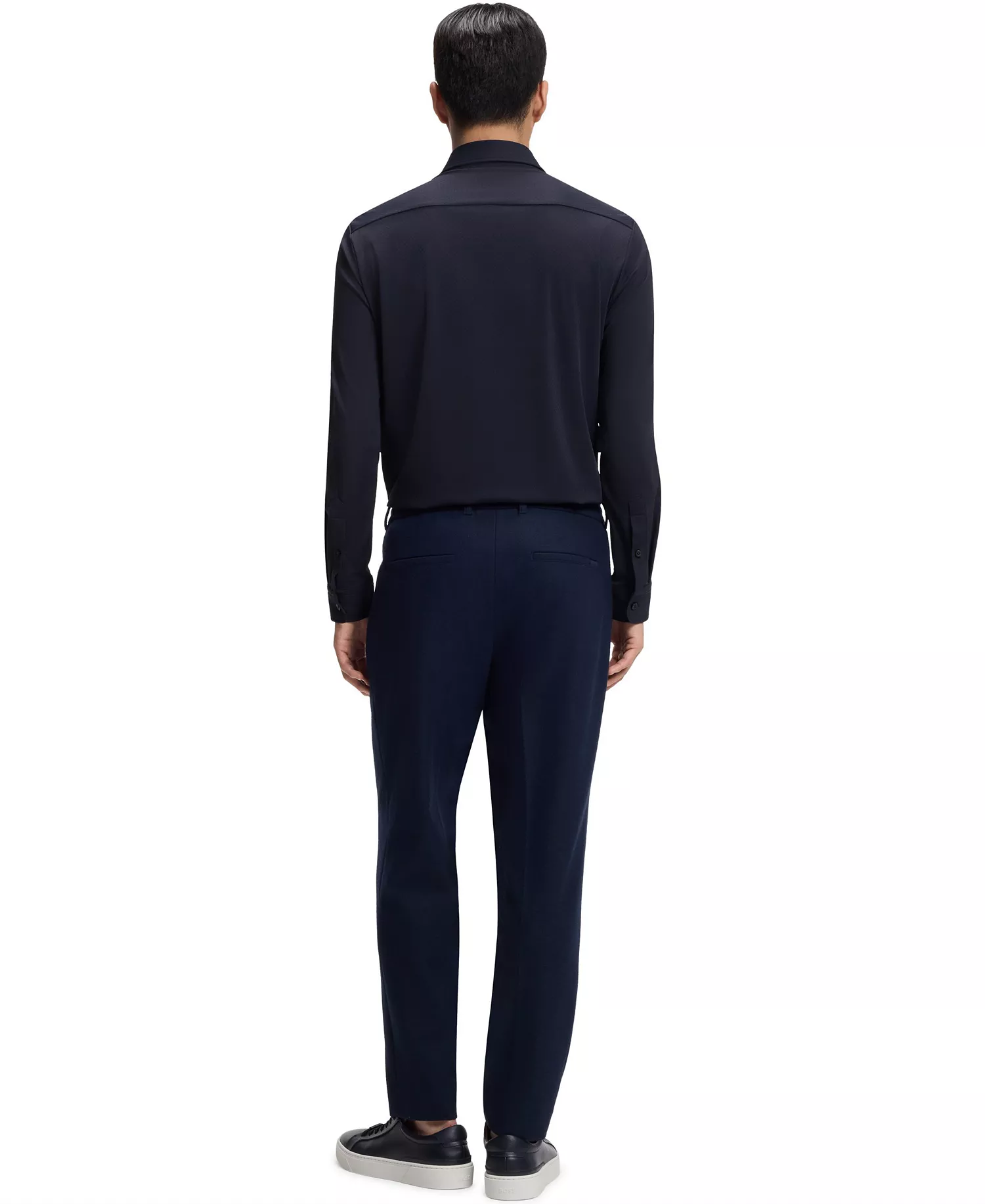 Men's Performance-Stretch Structured Jersey Slim-Fit Dress Shirt - Dark Blue - L